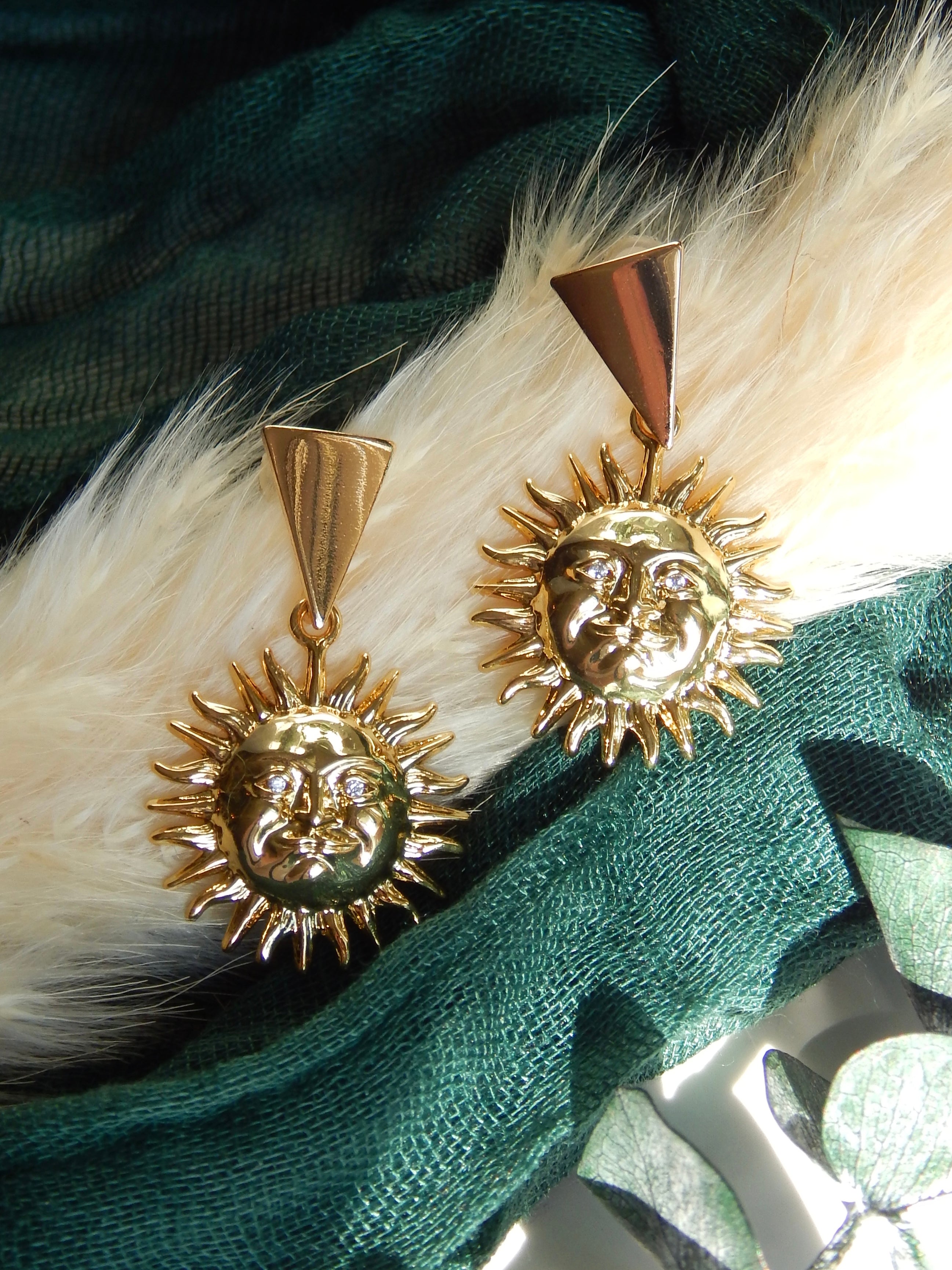 Sol Earrings – Gold Sun Face Statement Celestial Jewelry