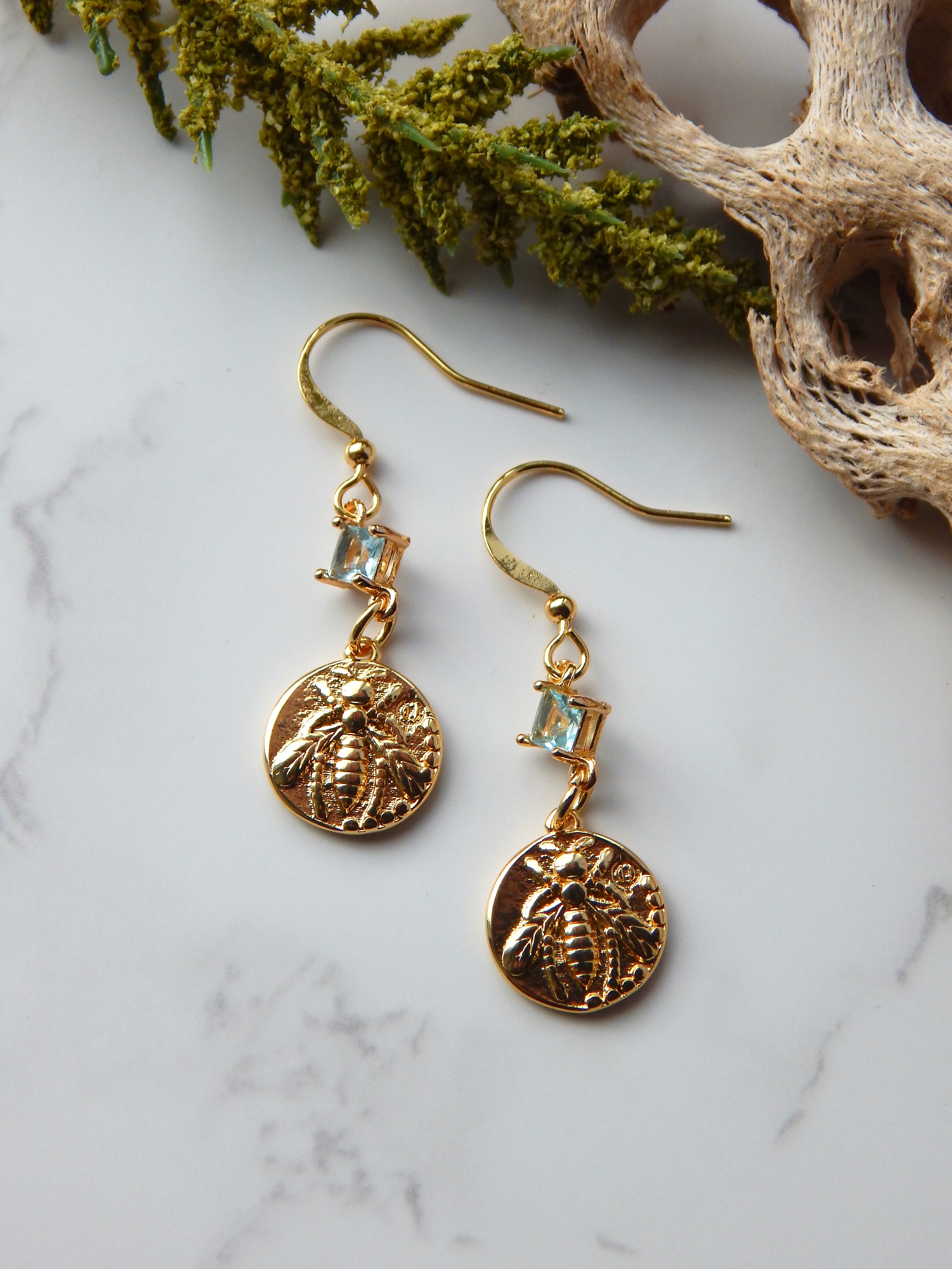 Blue Bee Dangle Earrings