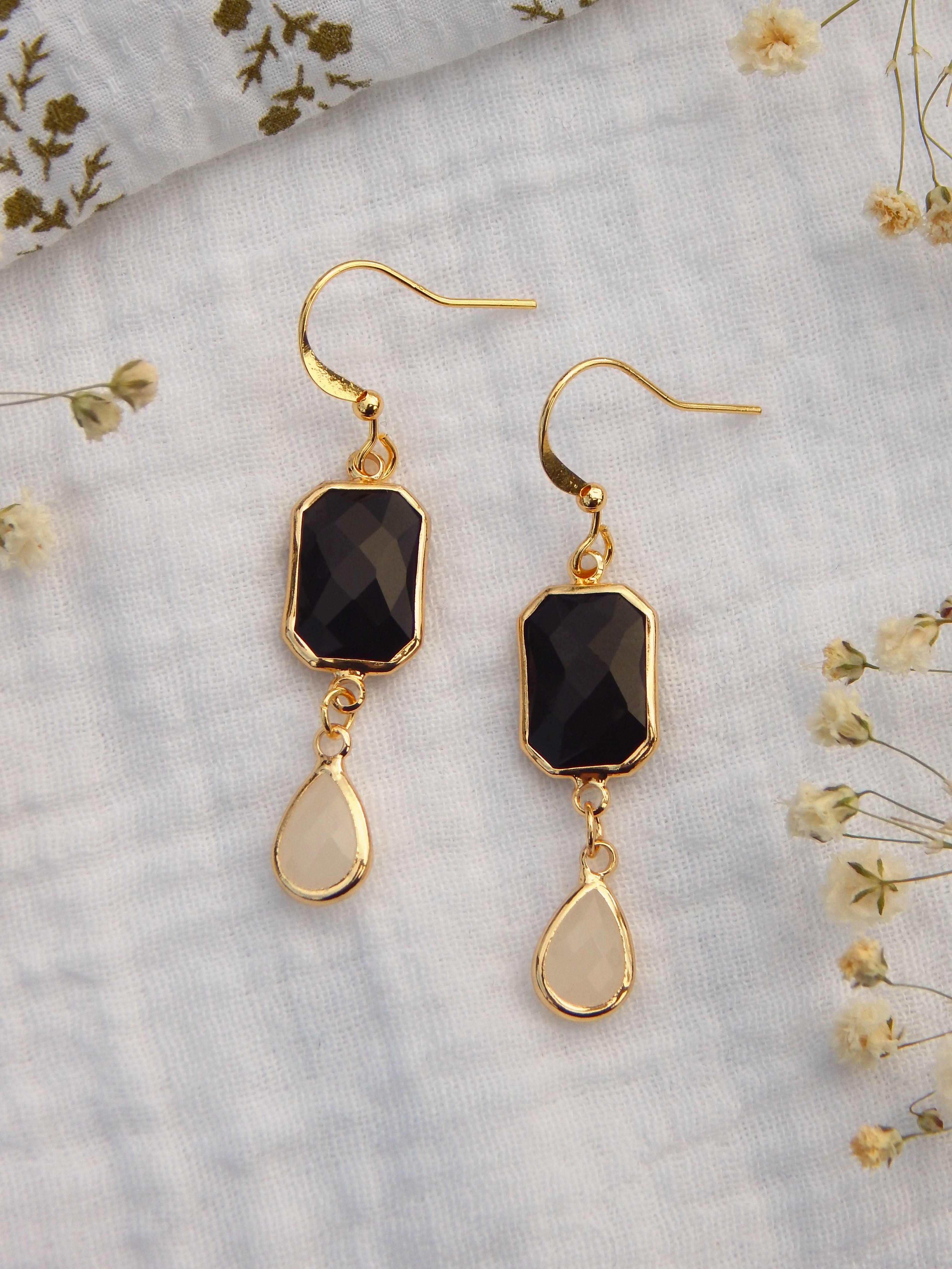Midnight Opal Drop Earrings – Hardened Glass Gemstone Dangles