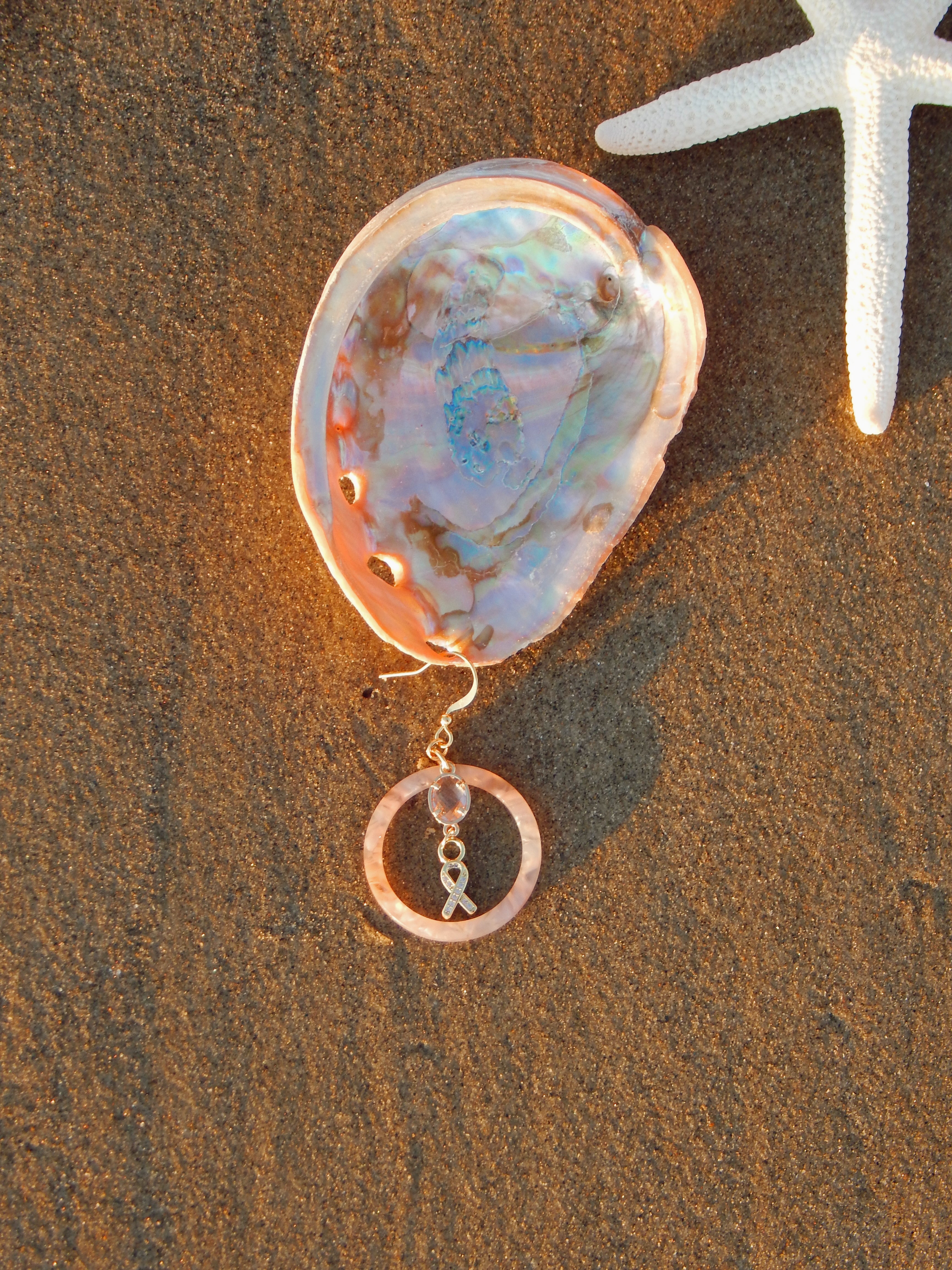 Sunshine Strength Hoop Earrings – Pink Resin Hoops with Awareness Ribbon & Cubic Zirconia