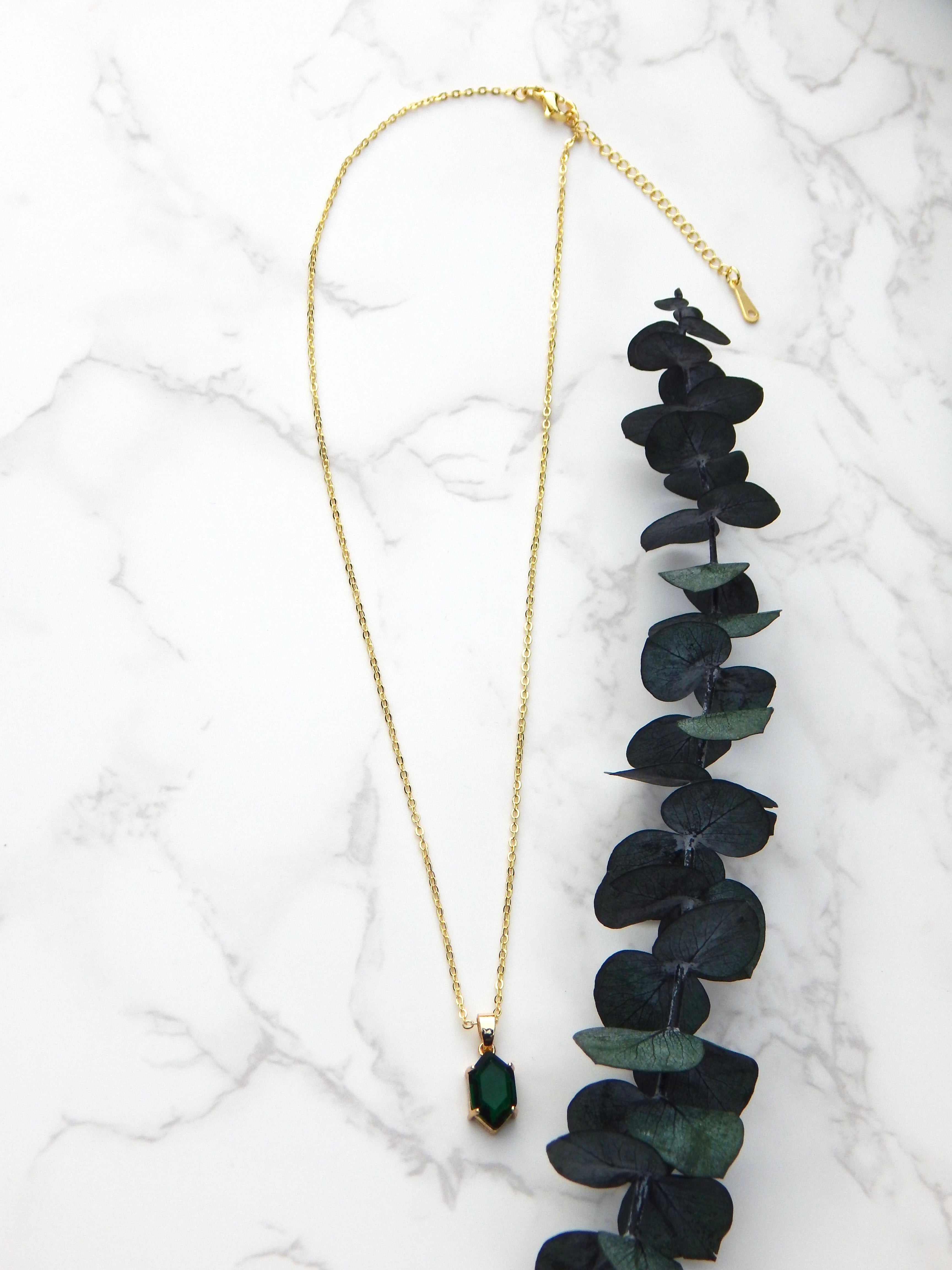 Green Hexagon Pendant Necklace