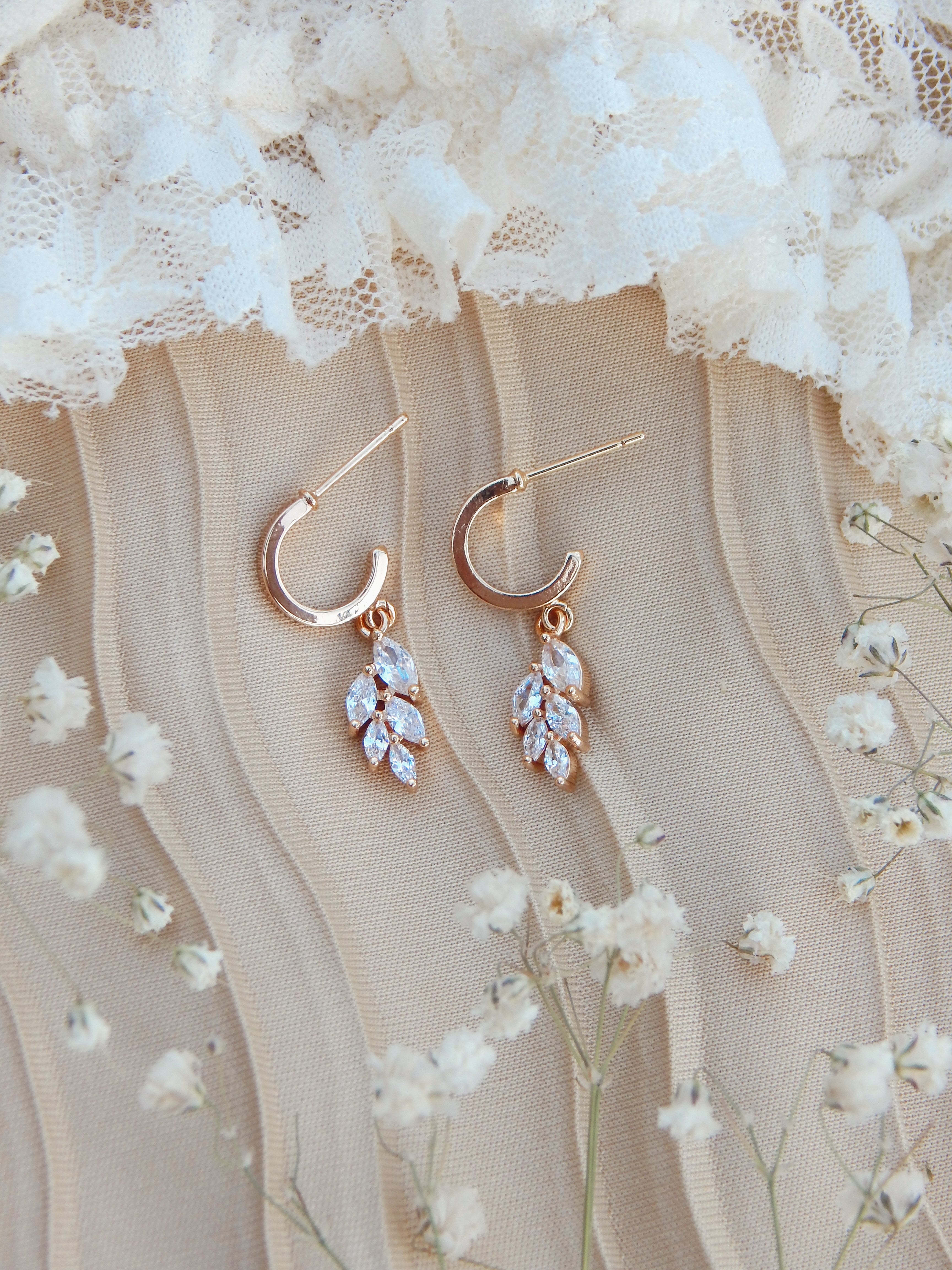 Dainty Vine Hoop Earrings – 18k Gold or Silver Cubic Zirconia Everyday Hoops