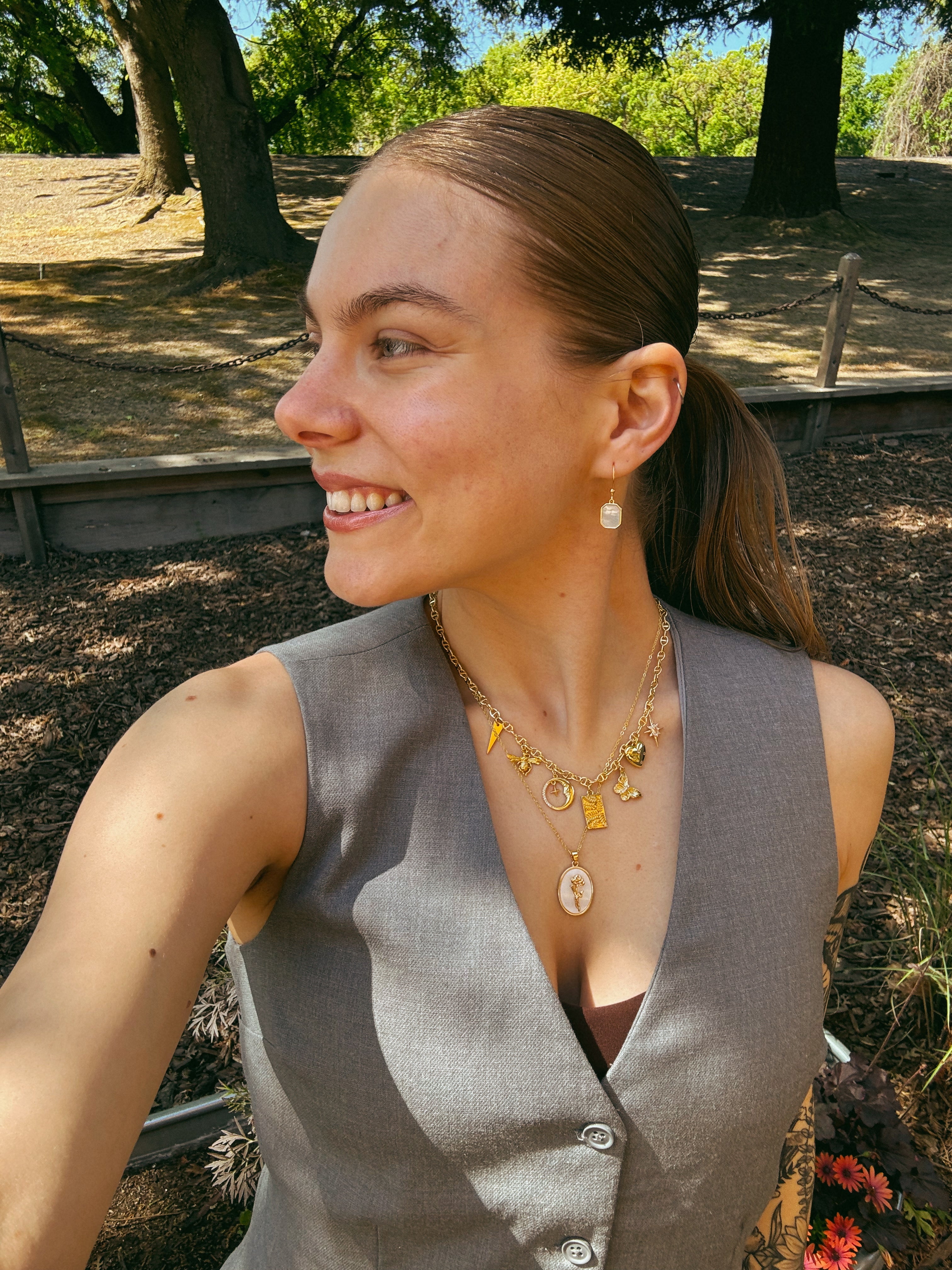 Evelyn Earrings – Gold Octagon Mother of Pearl Drops