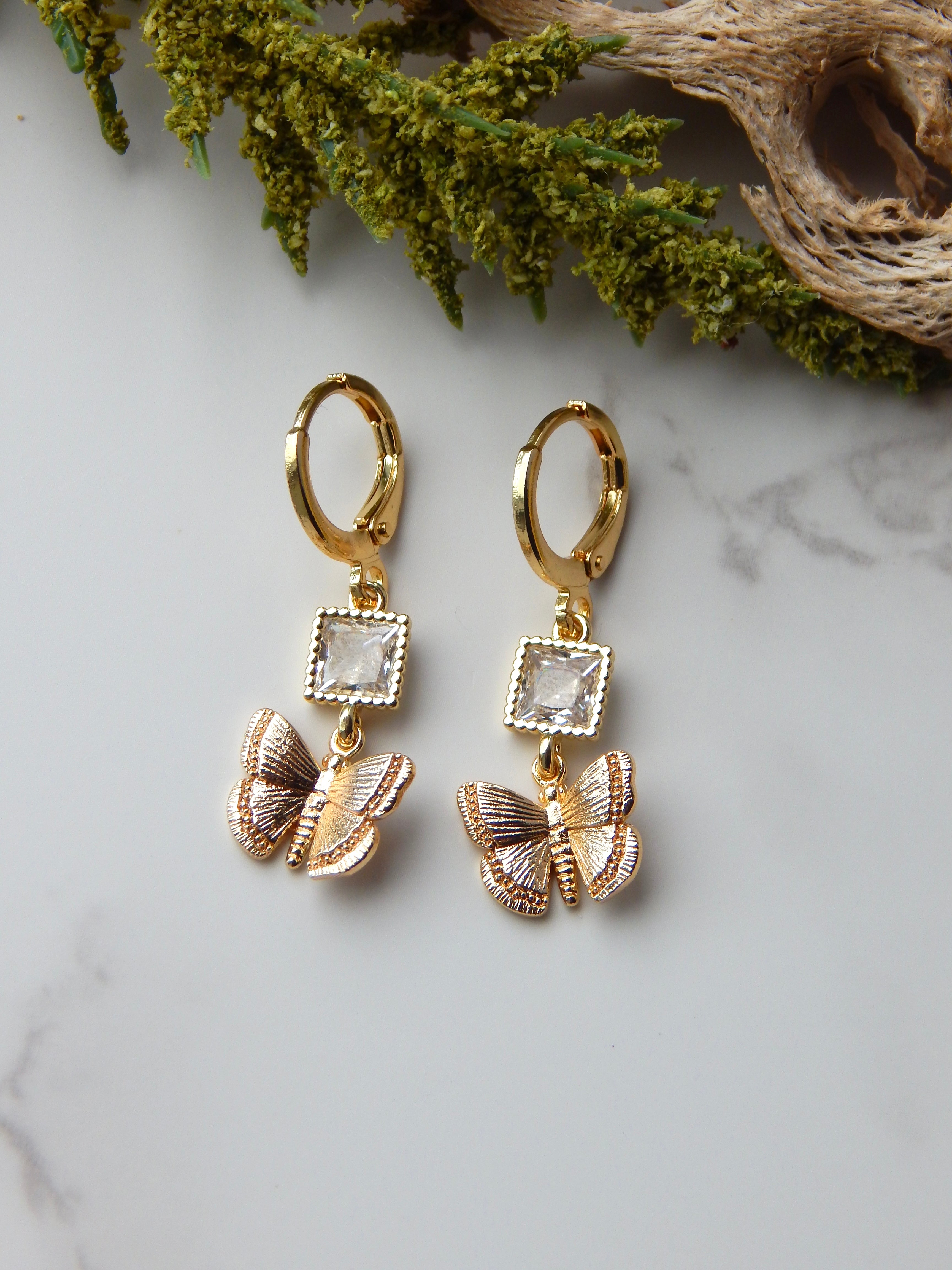 Butterfly Square Huggie Earrings