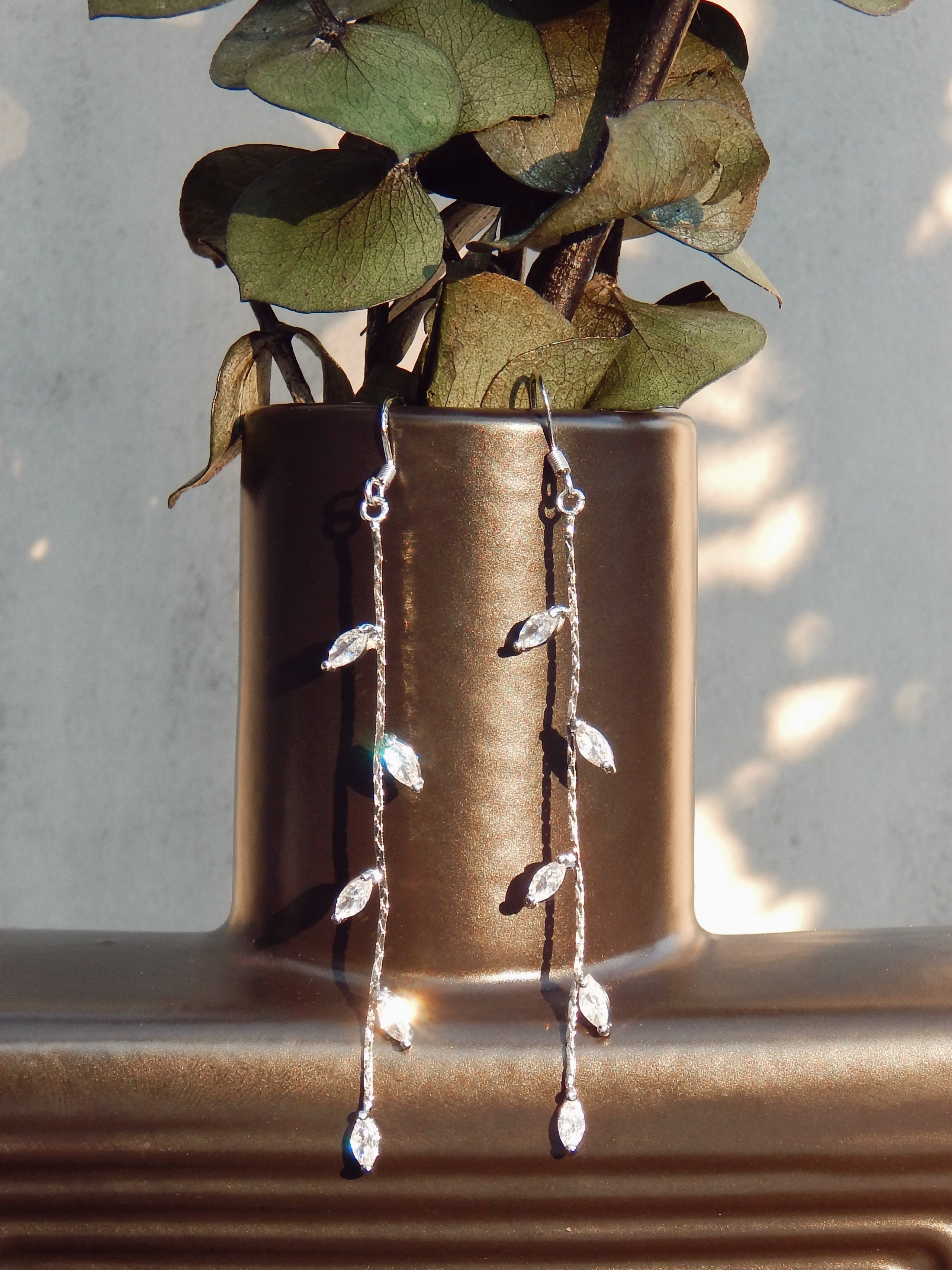 Ivy Drip Earrings – Gold & Silver Cubic Zirconia Leaf Dangle Jewelry