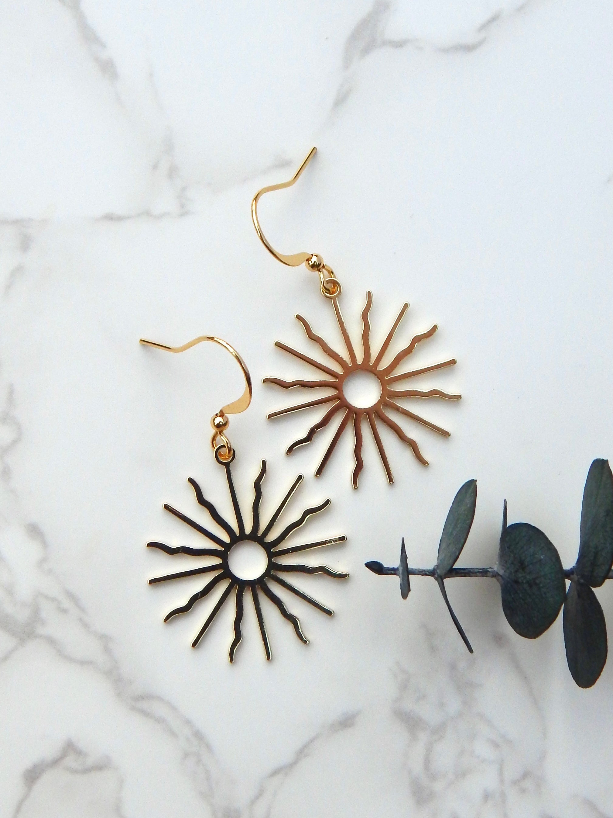 Sunburst Earrings – Gold or Silver Celestial Dangle Drops