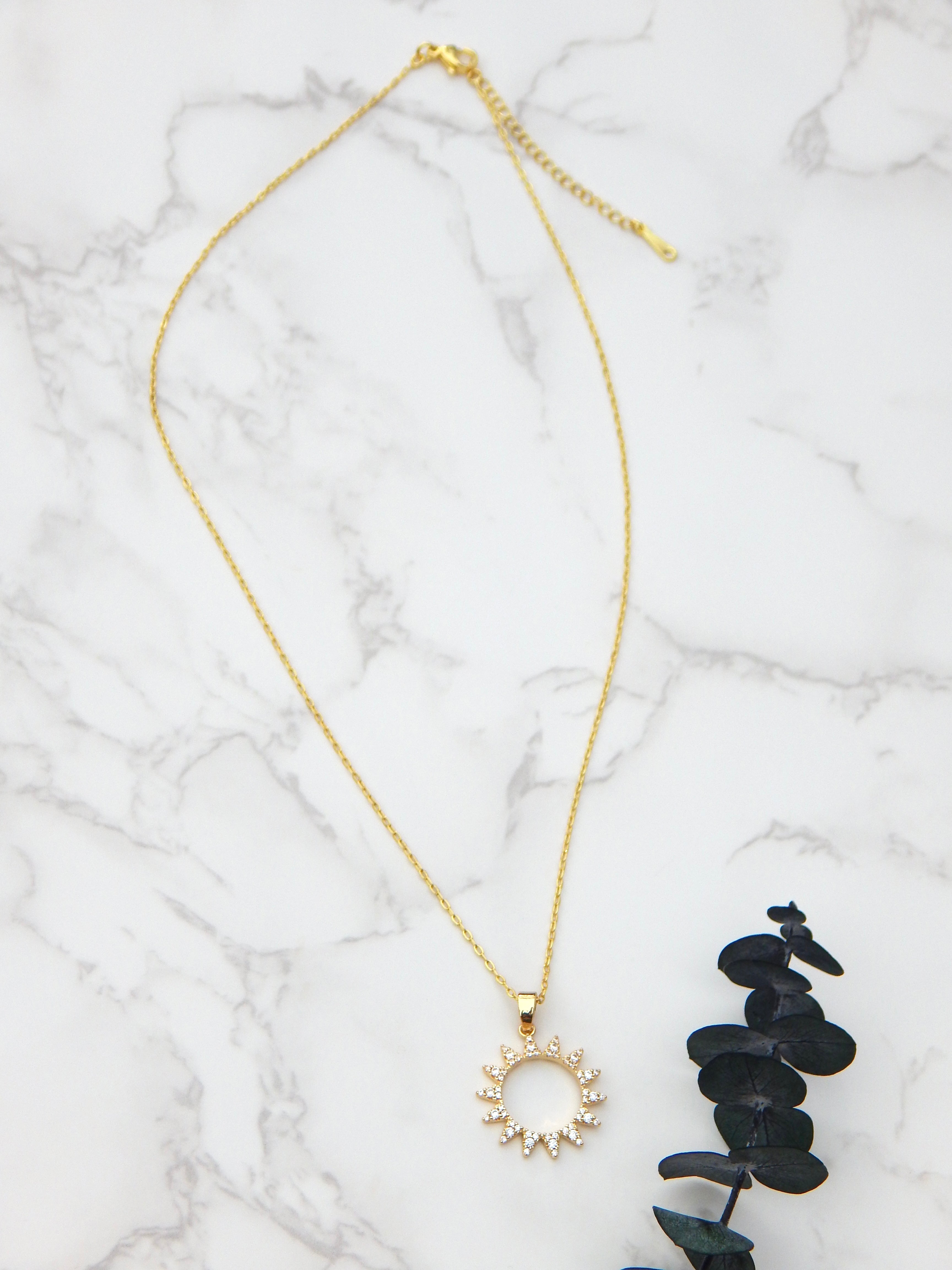 Iris Necklace – Gold Celestial Sparkling Open Sun Pendant