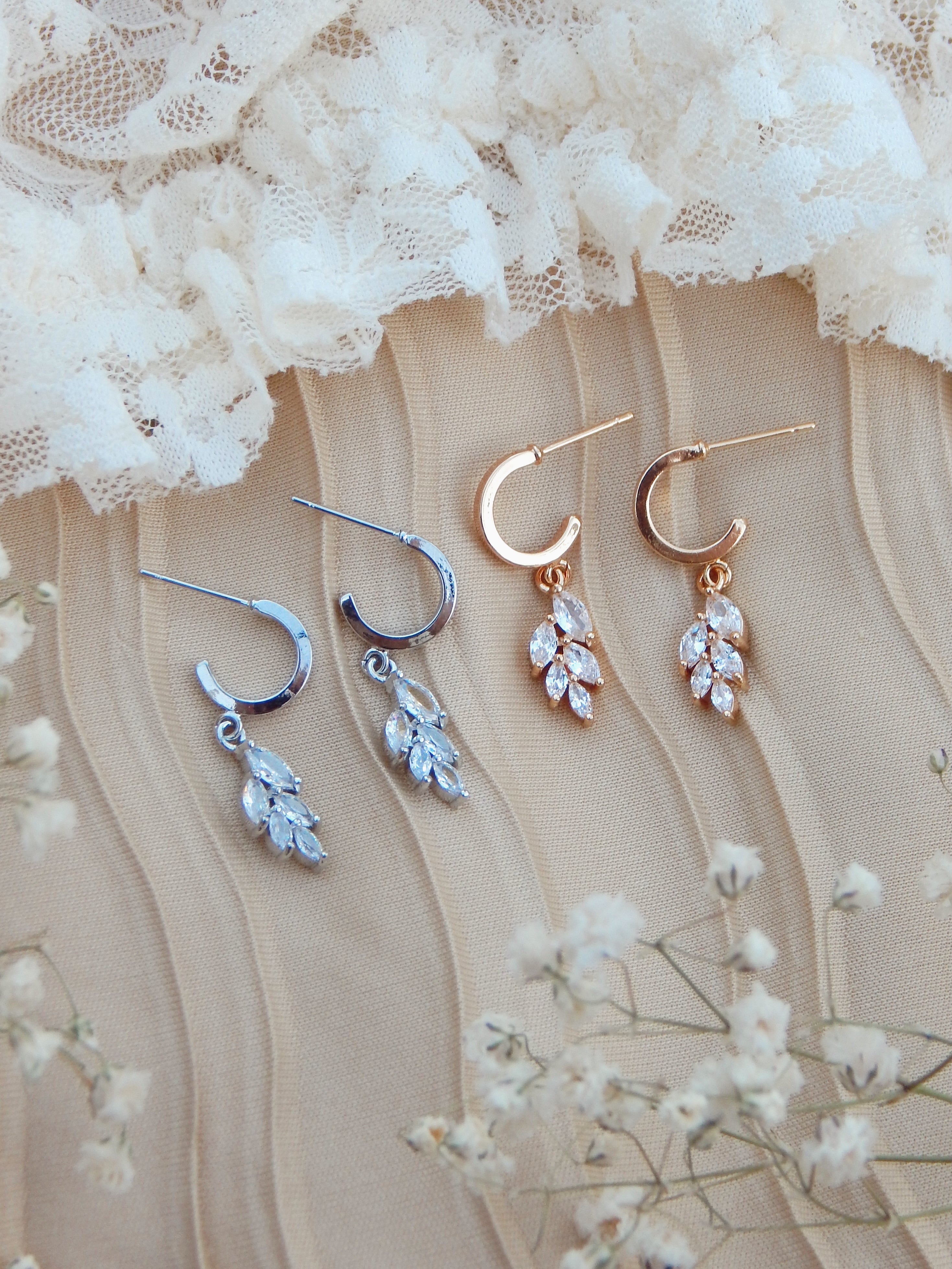 Dainty Vine Hoop Earrings – 18k Gold or Silver Cubic Zirconia Everyday Hoops