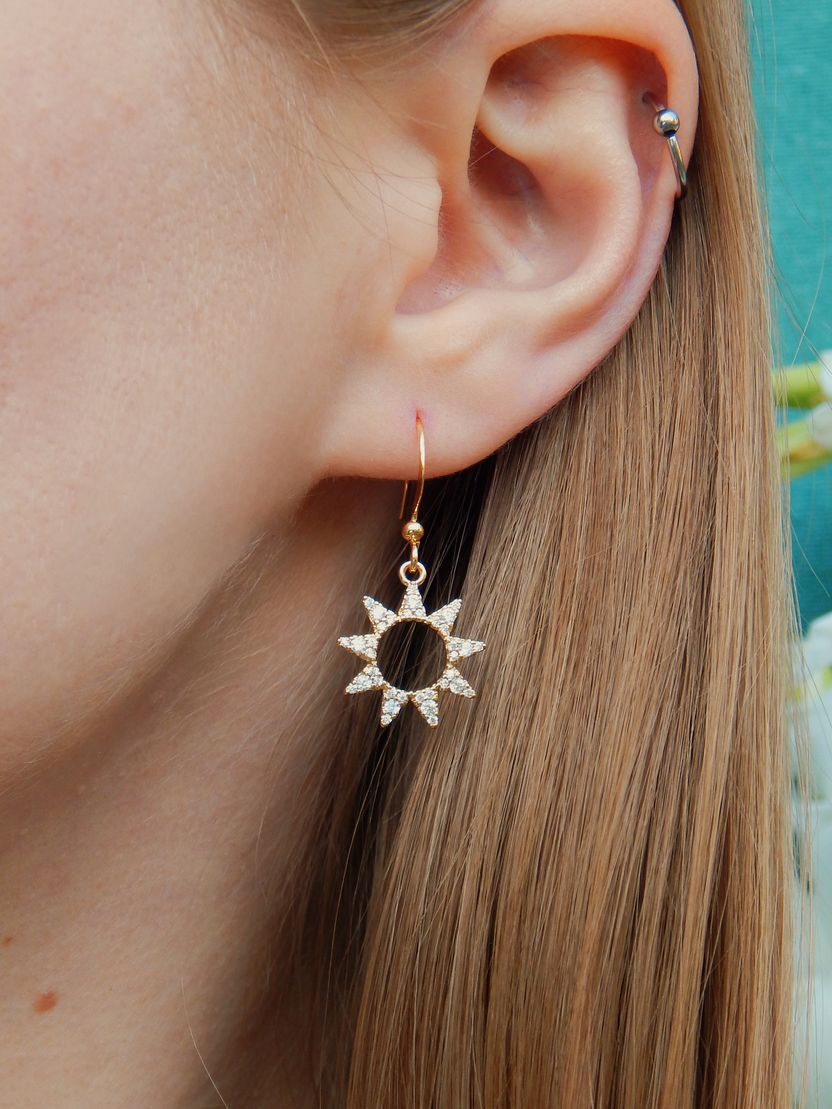 Leo Earrings– Dainty Gold Glow Sunburst Drops