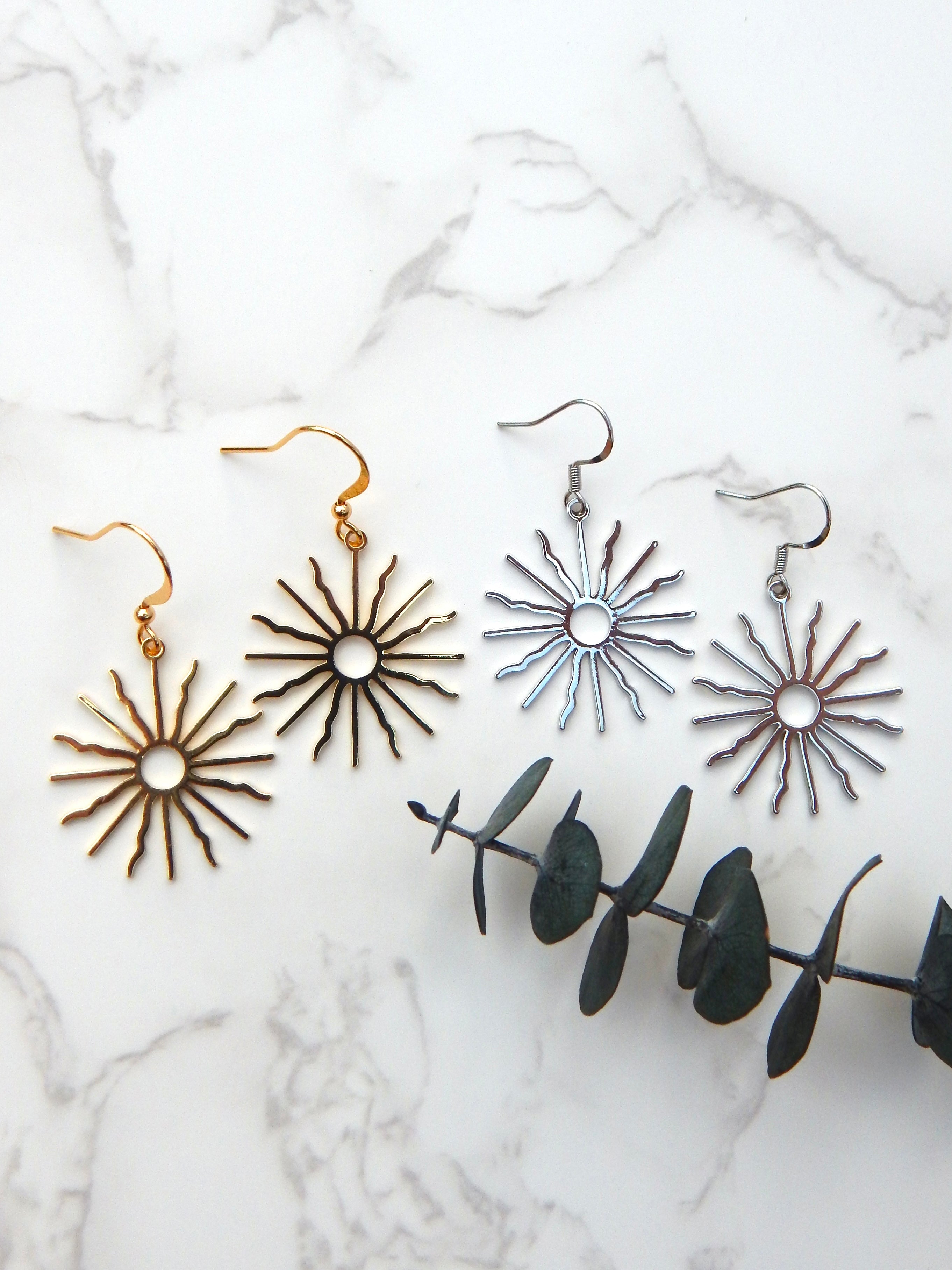 Sunburst Earrings – Gold or Silver Celestial Dangle Drops