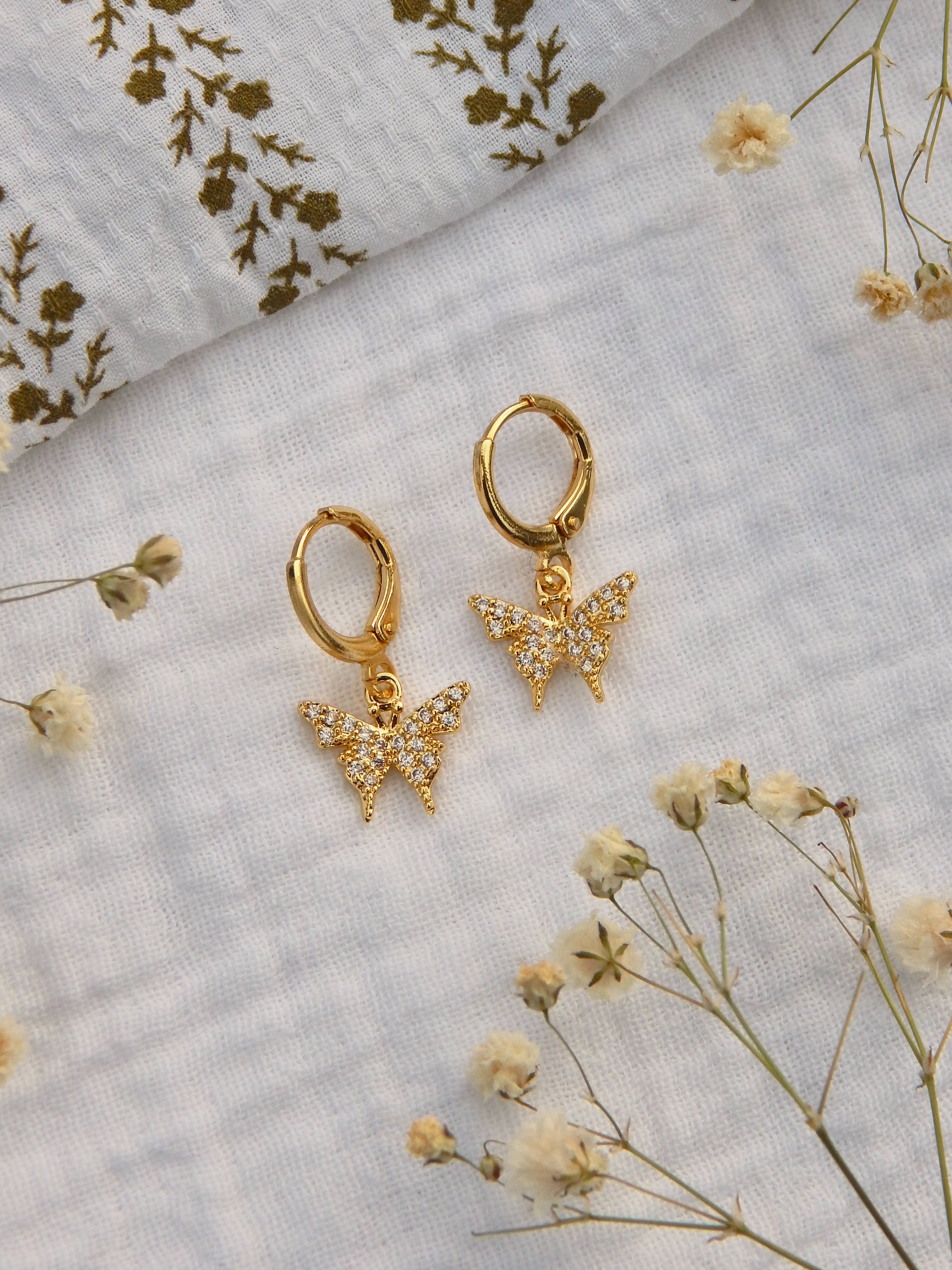 Gold Butterfly Huggie Earrings – Dainty CZ Detail Hoops | Hypoallergenic Tarnish-Resistant Jewelry