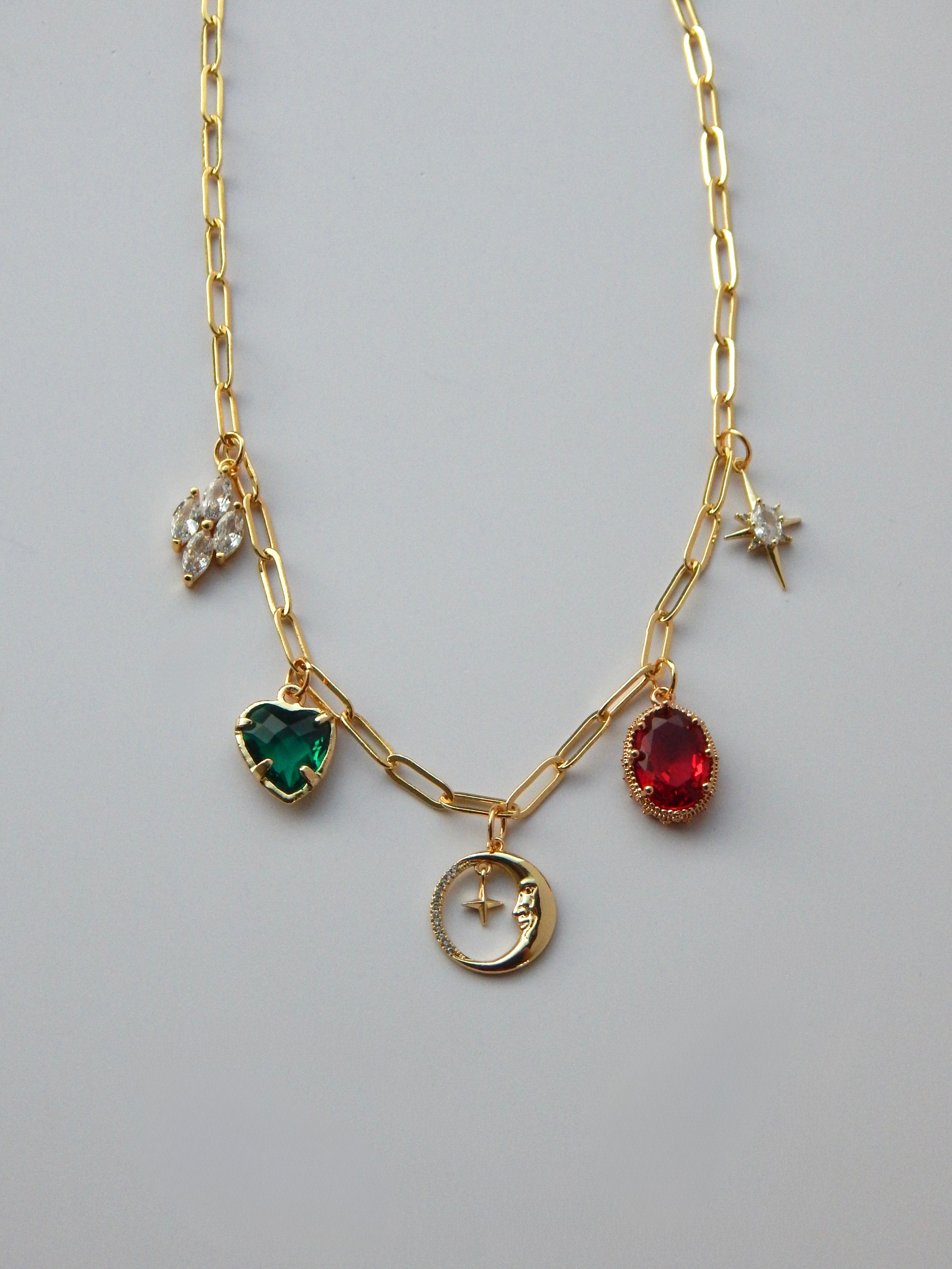 16 inch Gold Moon Charm Necklace