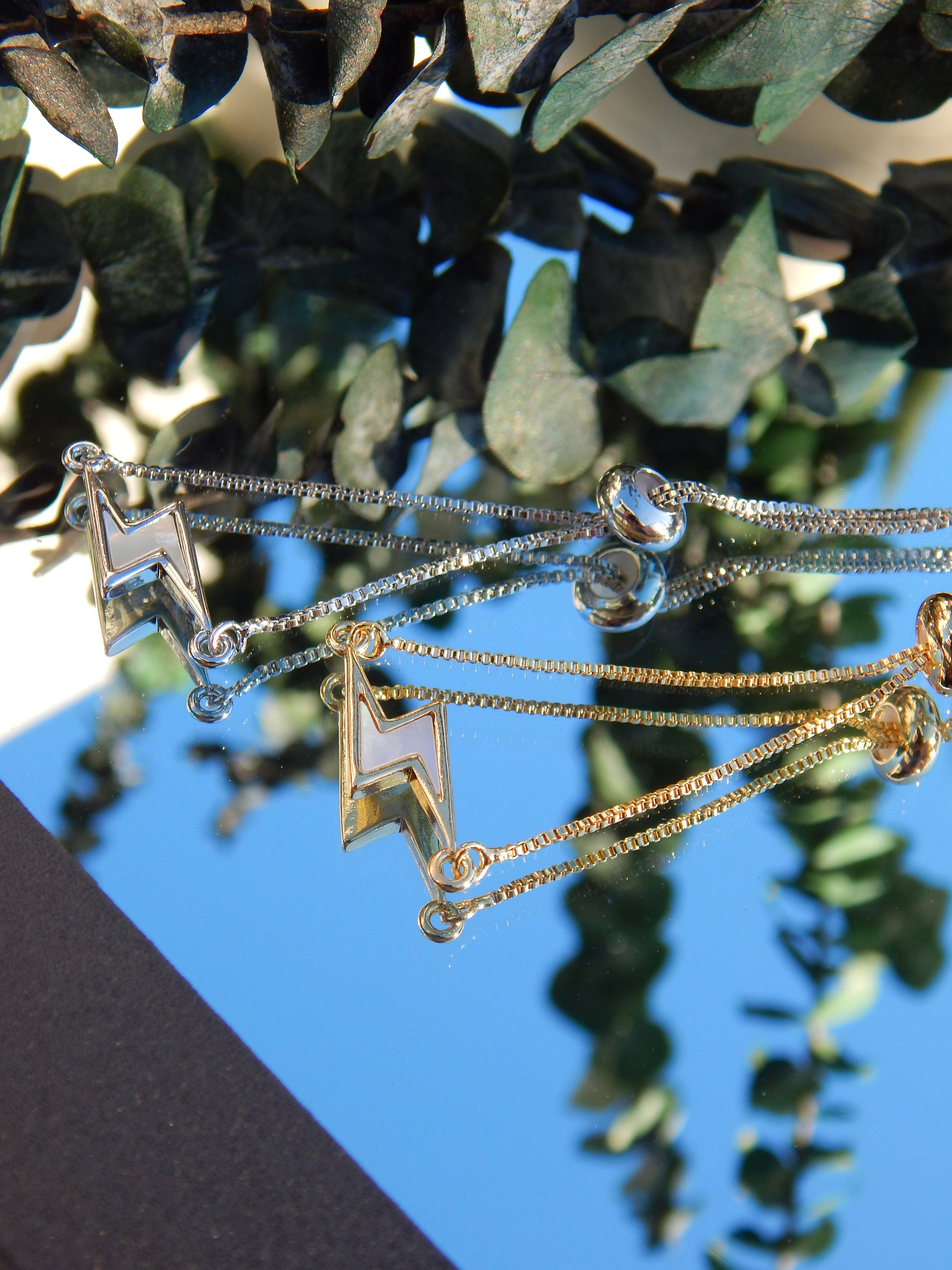 Bolt Bracelet – Dainty Adjustable Gold or Silver Mother of Pearl Lightning Charm