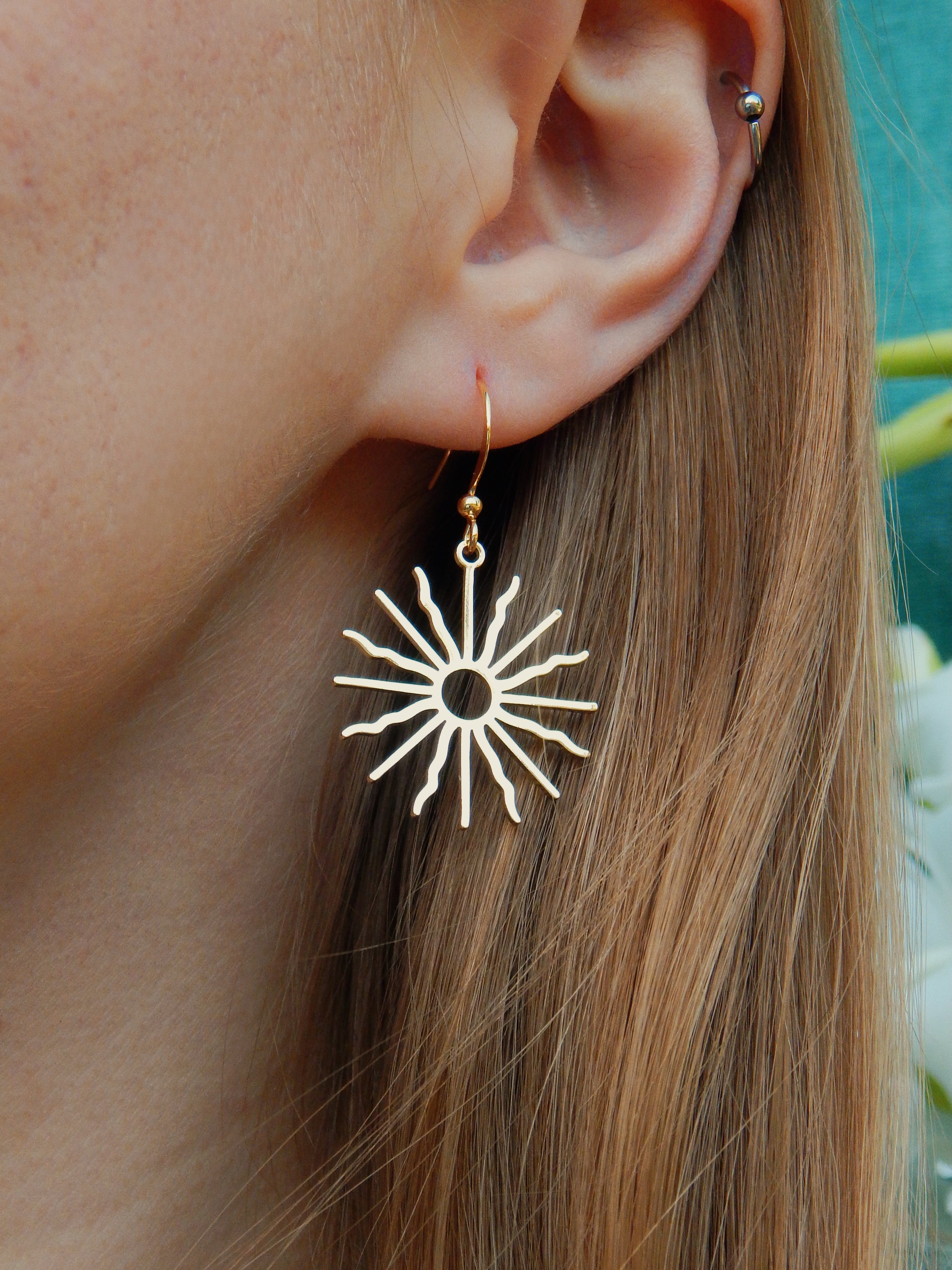 Sunburst Earrings – Gold or Silver Celestial Dangle Drops