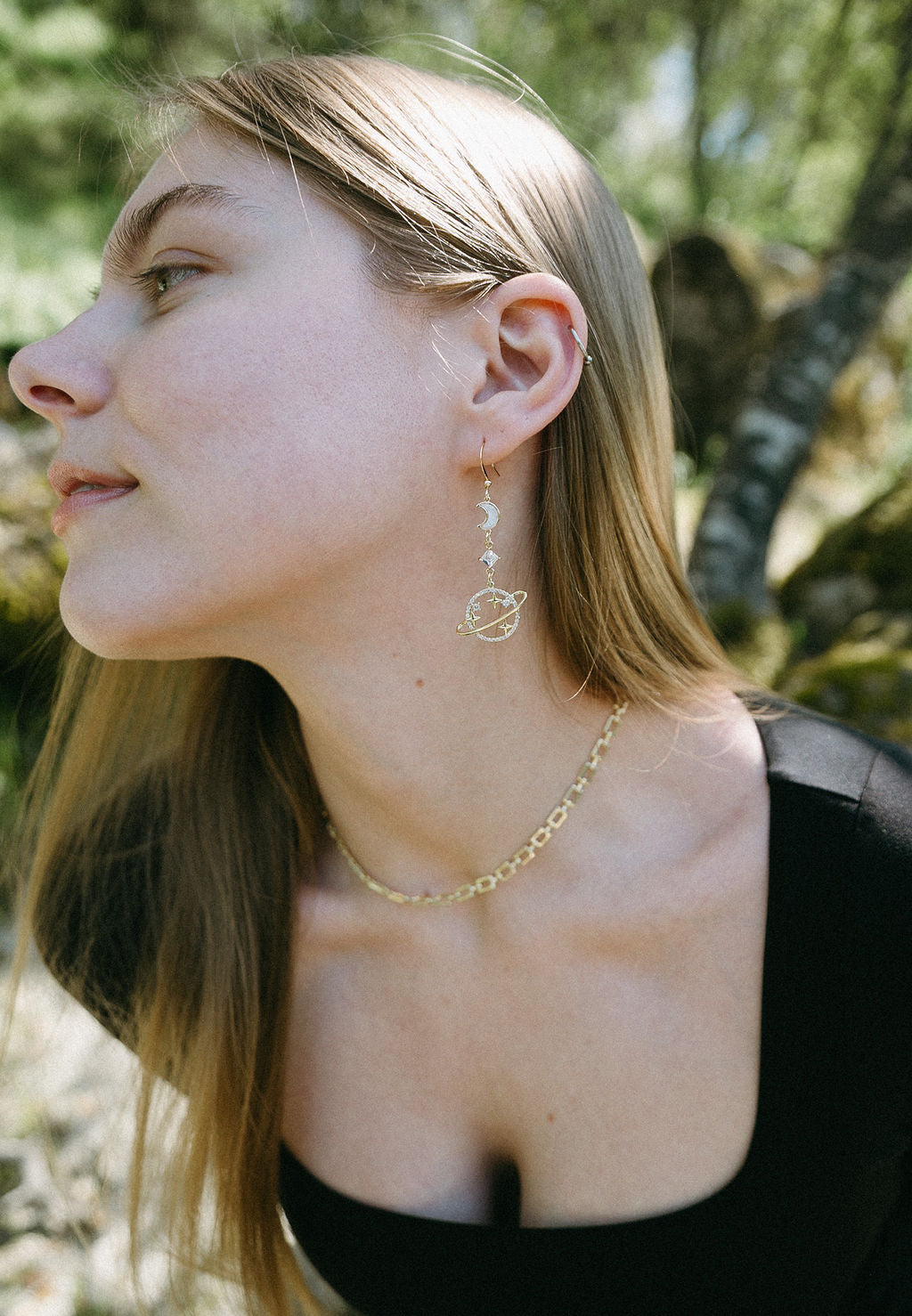 Galaxy Earrings – Celestial Moon & Planet Statement Dangle Drops