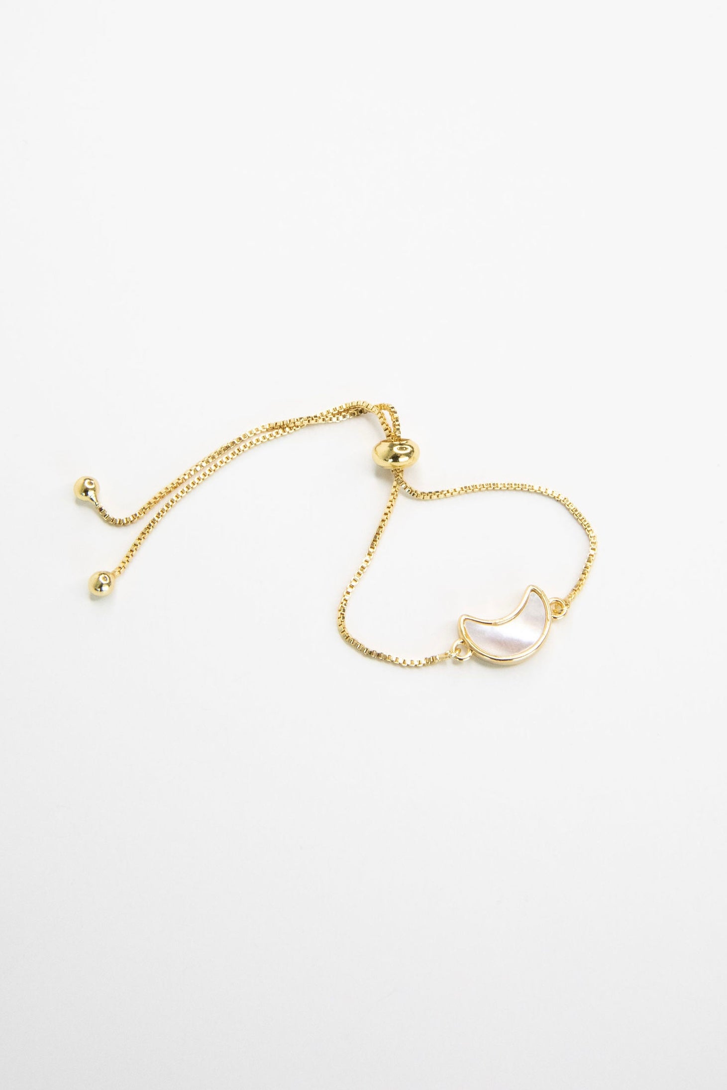 Moonlight Glow Bracelet – Mother of Pearl Moon Charm in Gold or Silver
