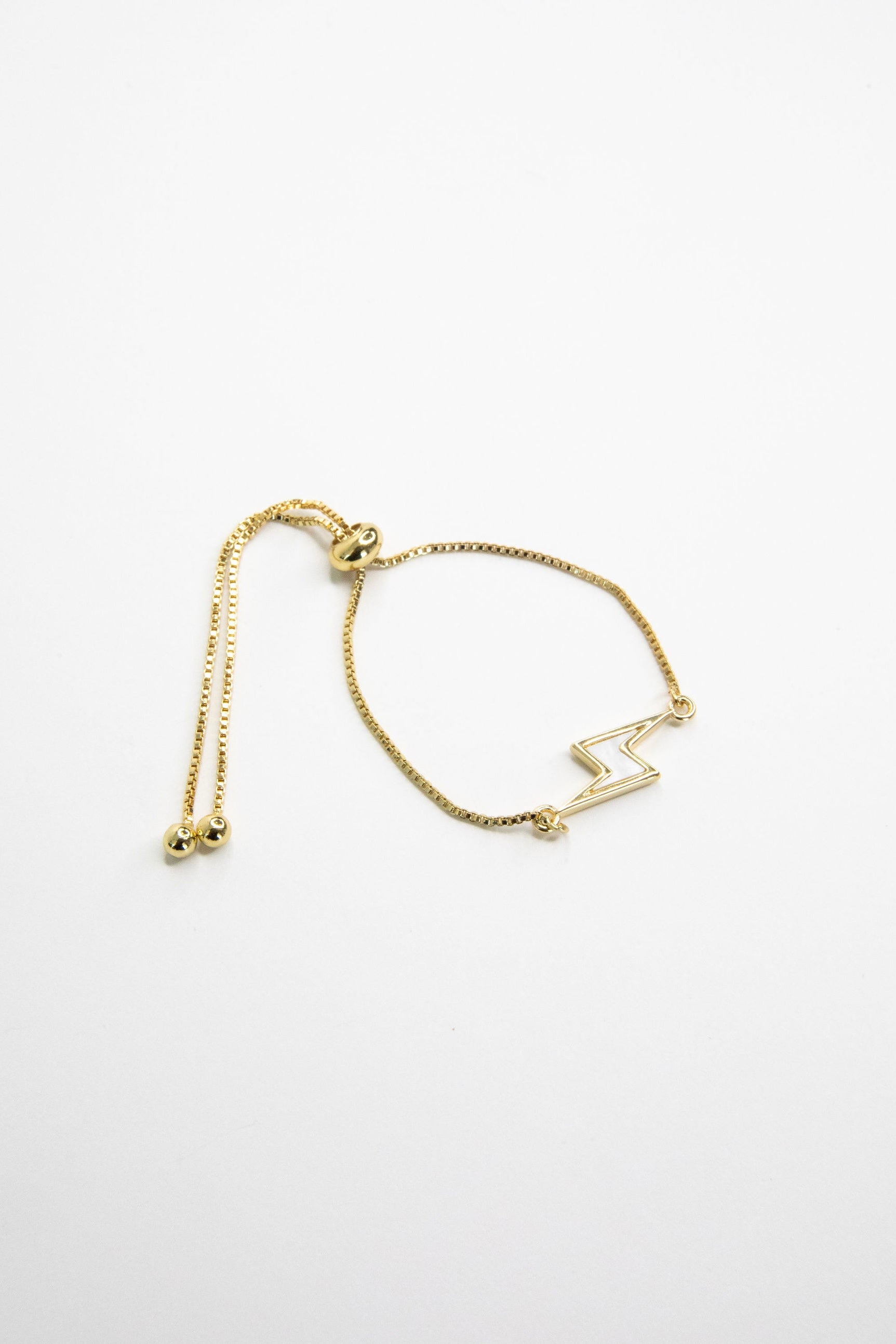 Bolt Bracelet – Dainty Adjustable Gold or Silver Mother of Pearl Lightning Charm