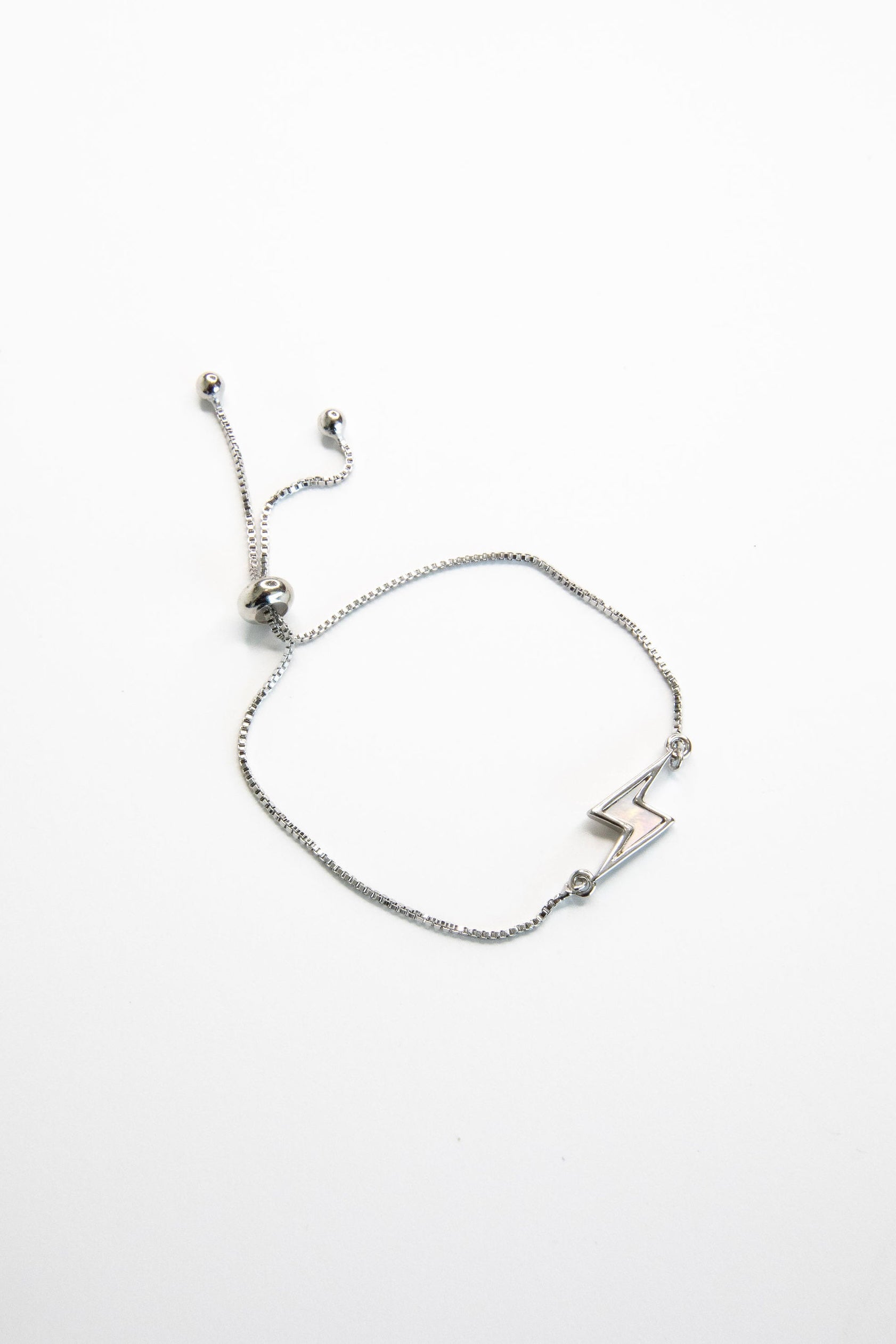 Bolt Bracelet – Dainty Adjustable Gold or Silver Mother of Pearl Lightning Charm