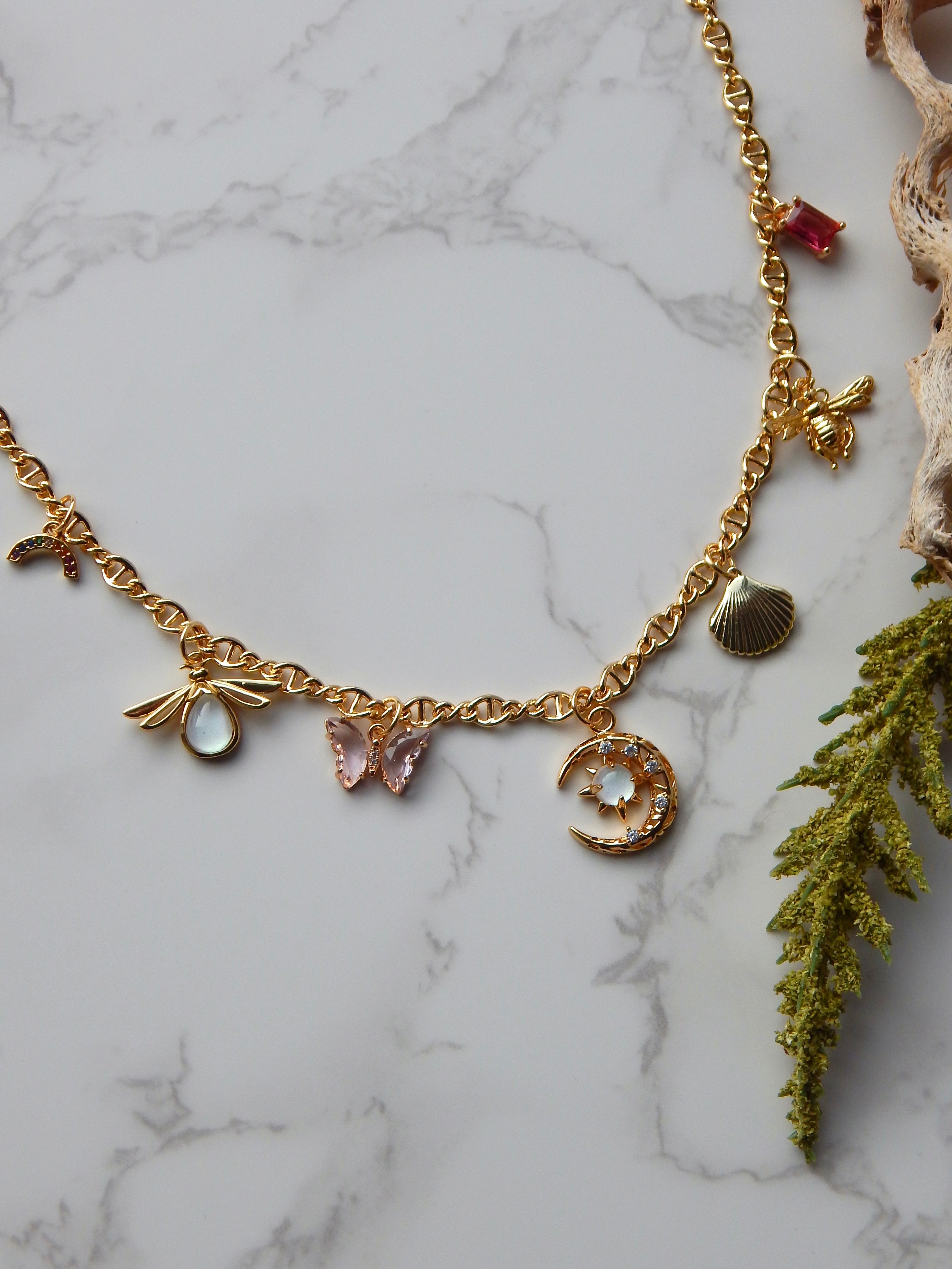 18 inch Earthy Pink Charm Necklace