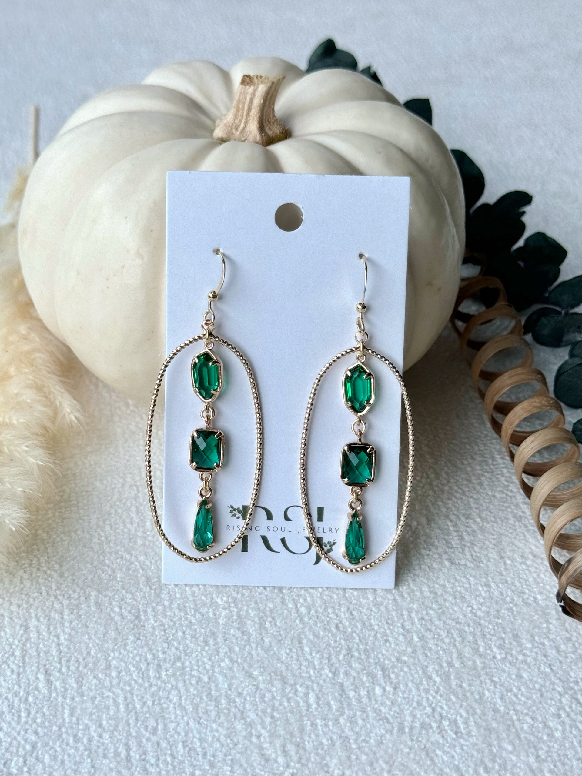 Emerald Oval Dangles