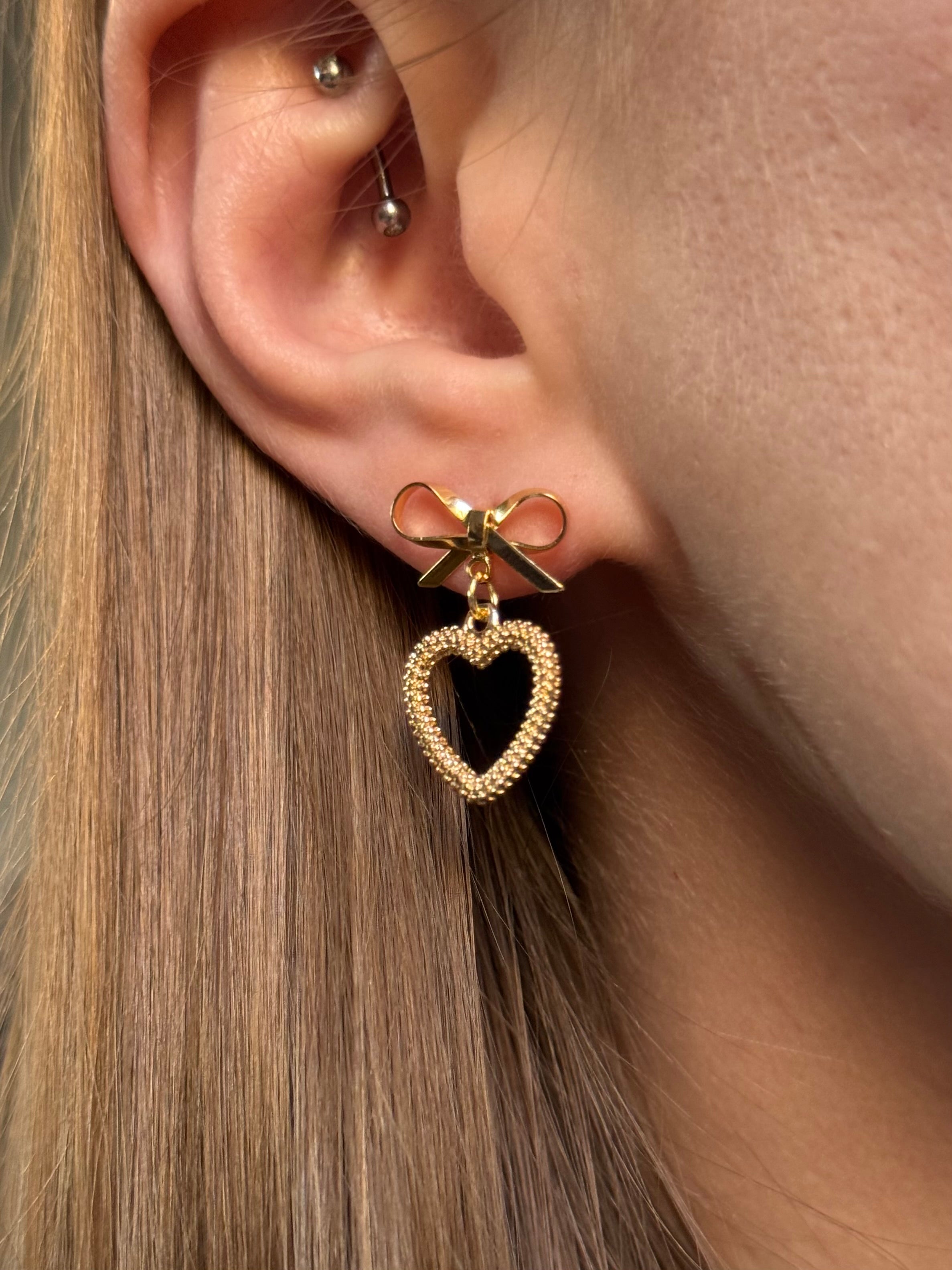 Dainty Heart & Bow Earrings