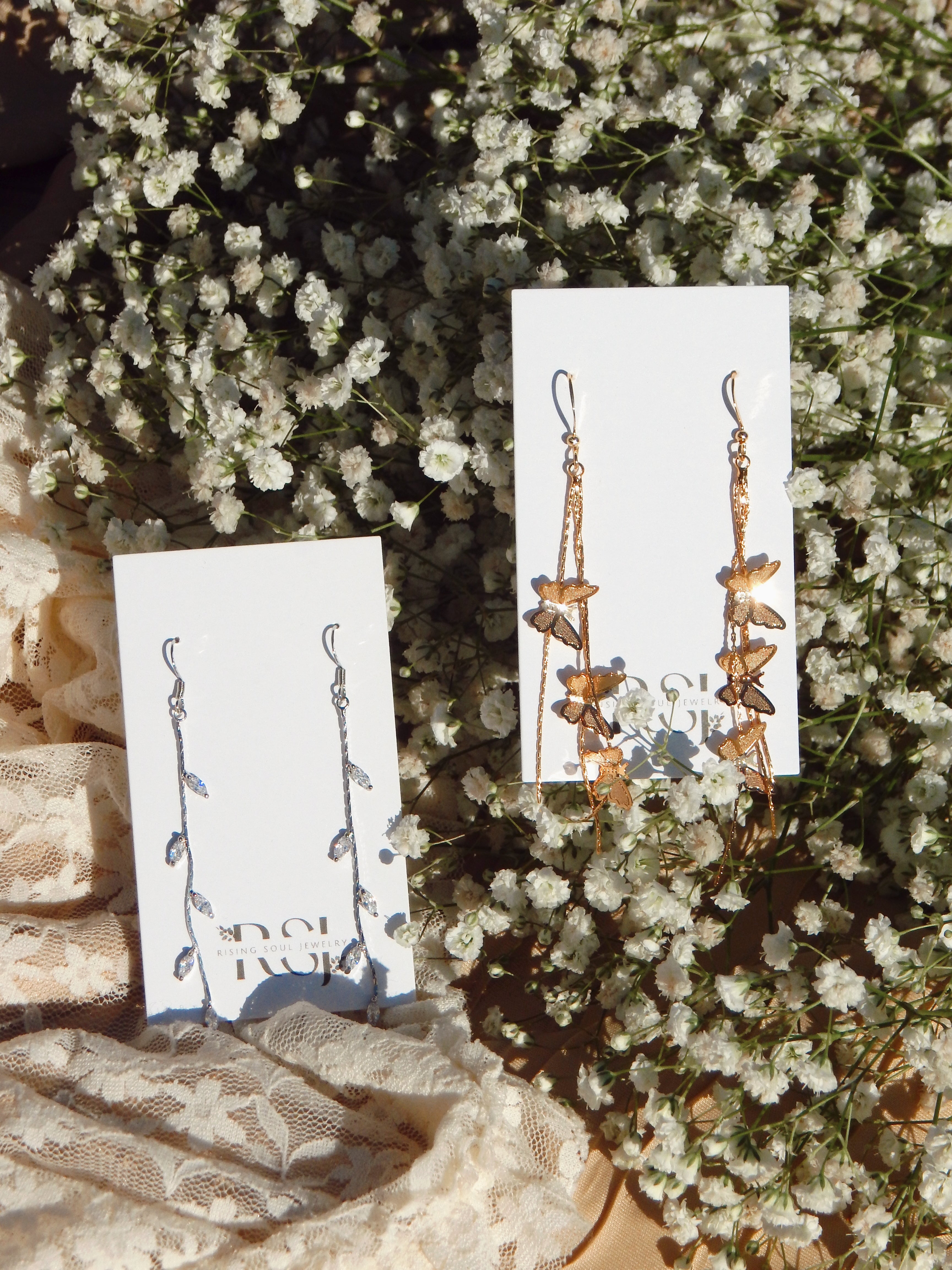 Ivy Drip Earrings – Gold & Silver Cubic Zirconia Leaf Dangle Jewelry