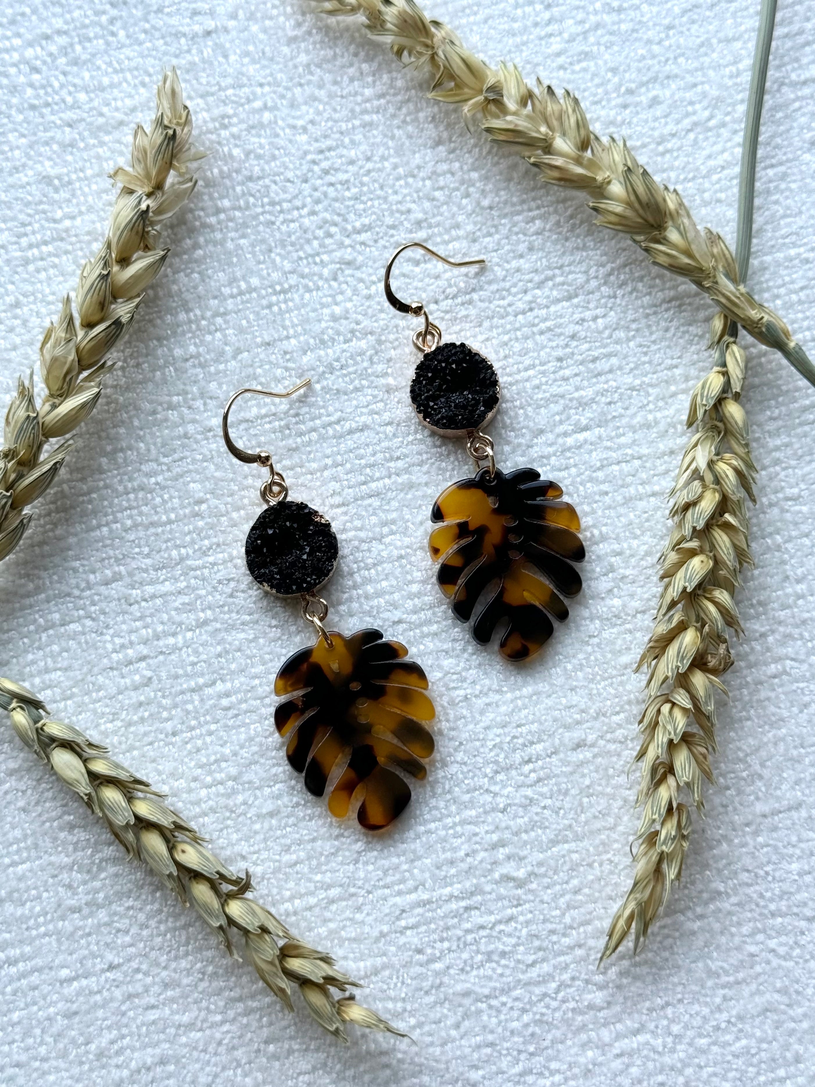 Tortoiseshell Monstera Earrings