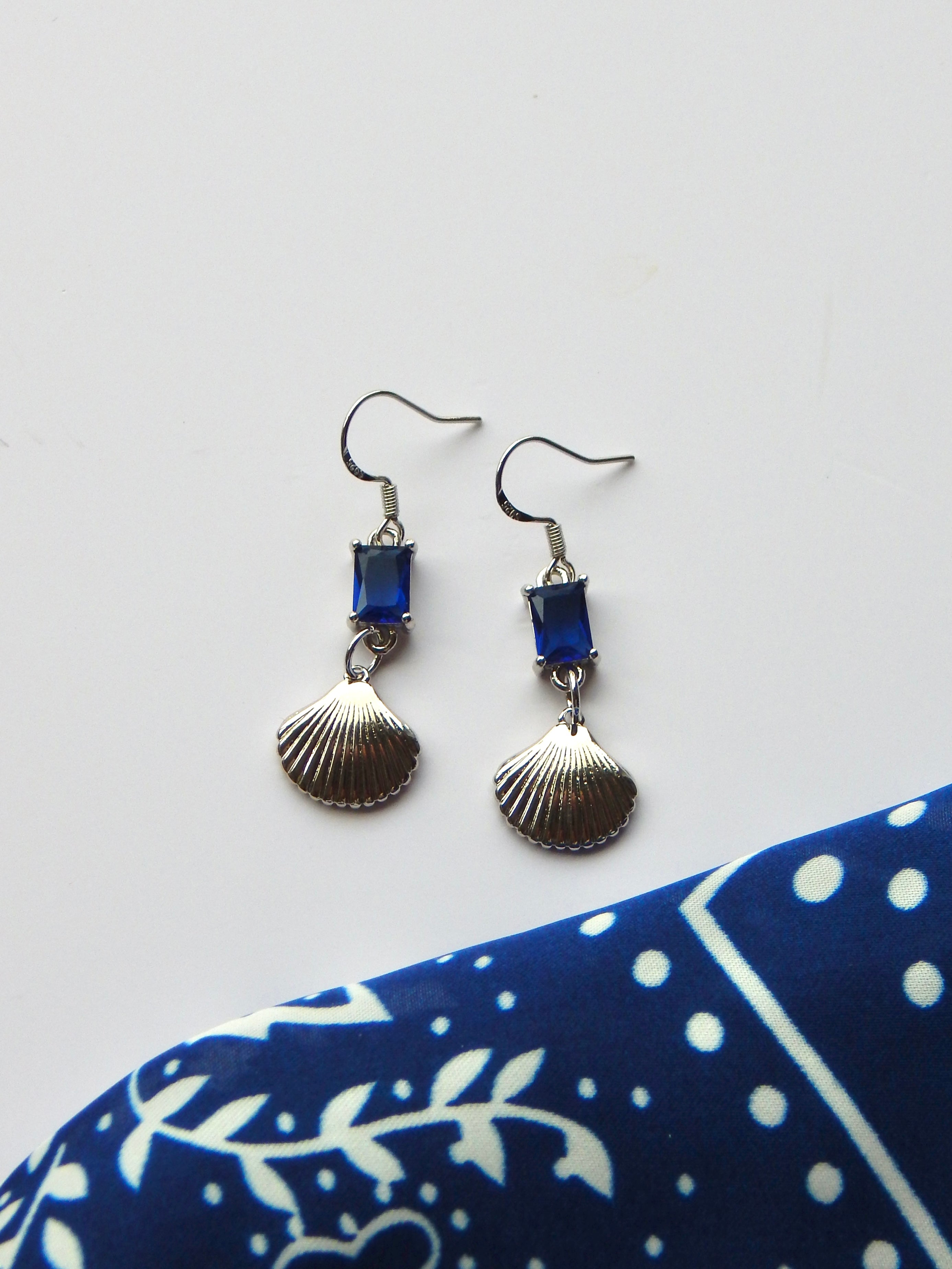 Ocean Soul Earrings – Royal Blue Crystal & Silver Shell Dangles