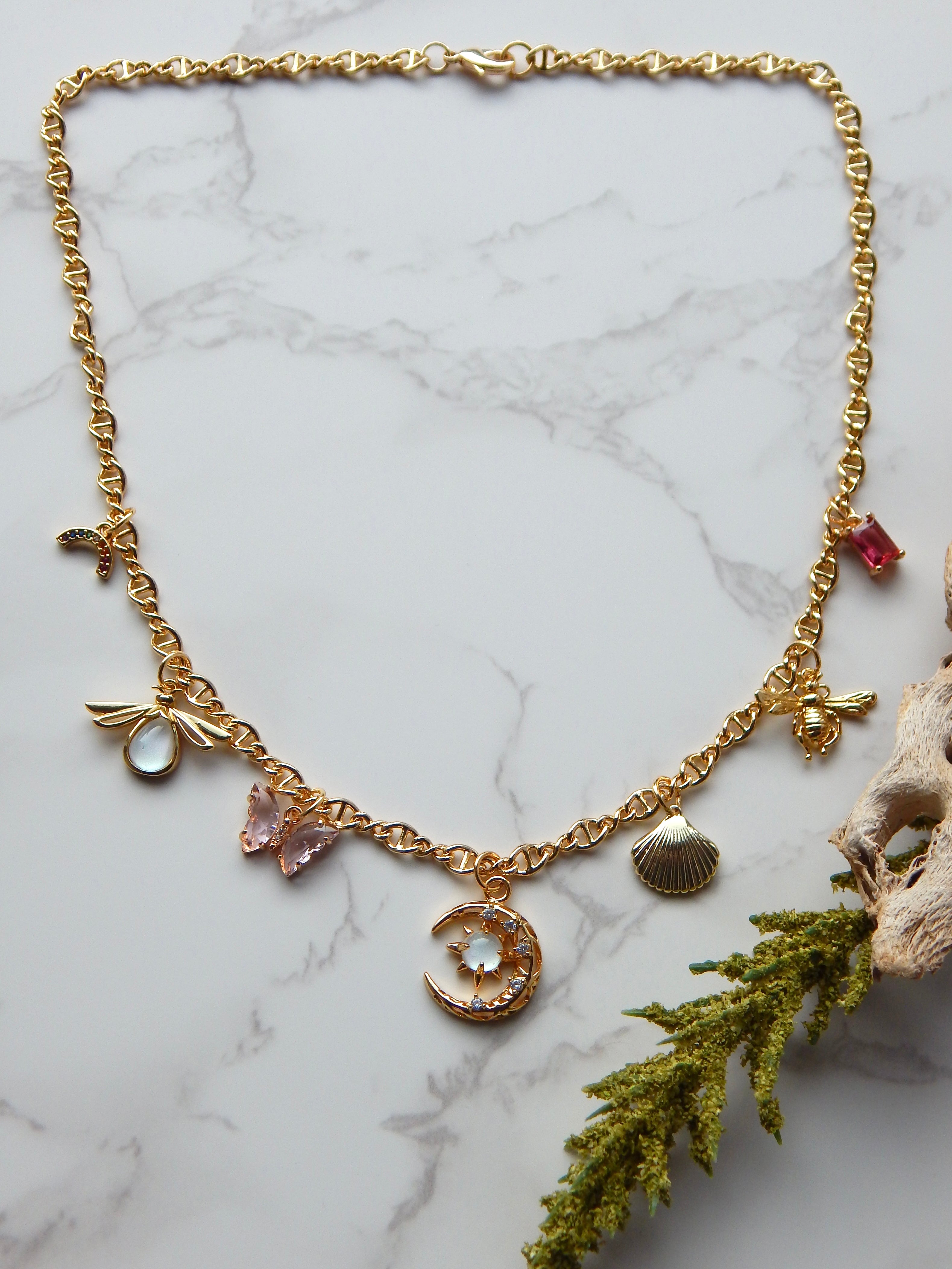 18 inch Earthy Pink Charm Necklace