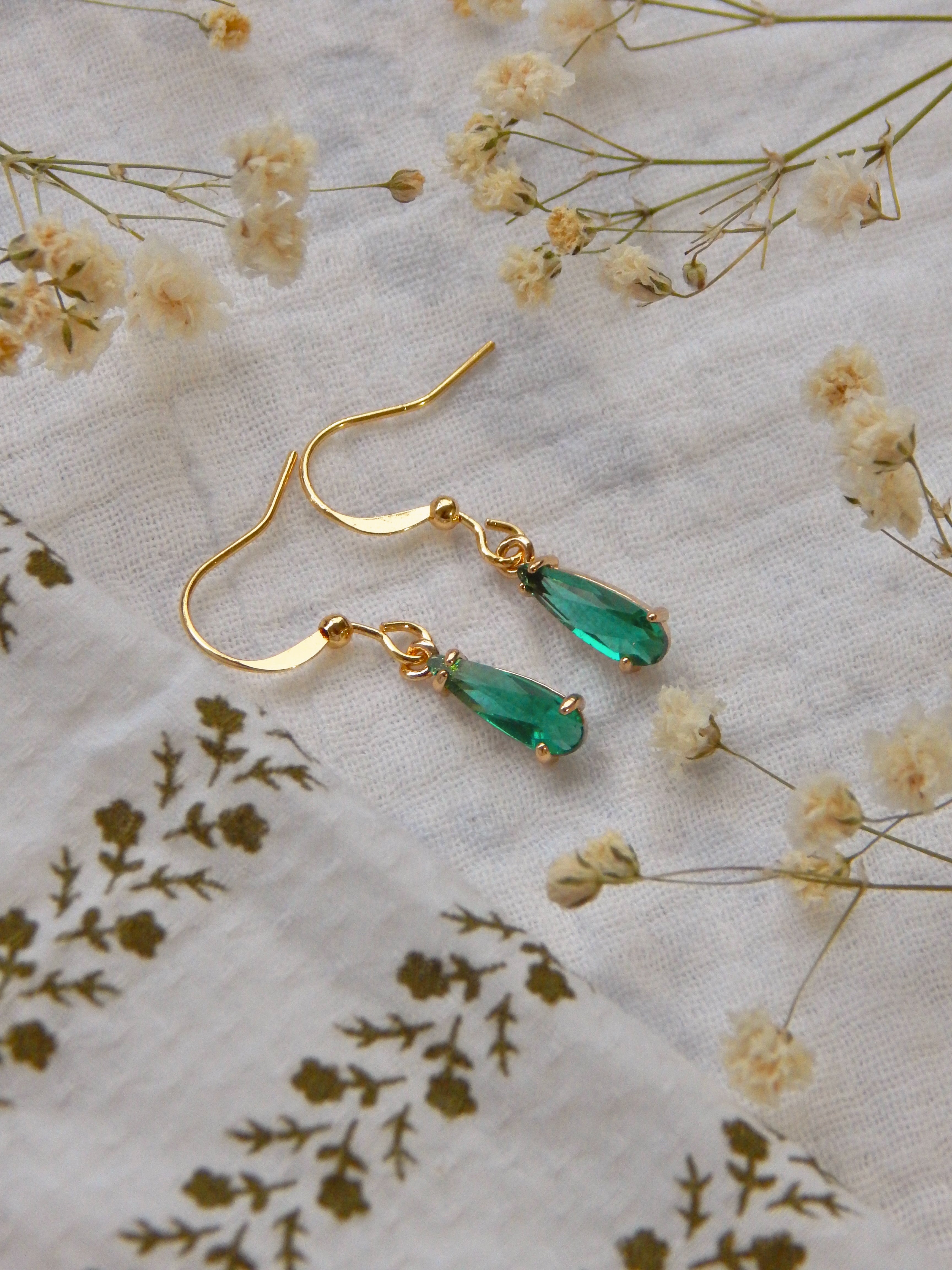 Teal Glass Drop Earrings – Hardened Glass Gemstone Dangles | Lightweight Hypoallergenic Gold Jewelry