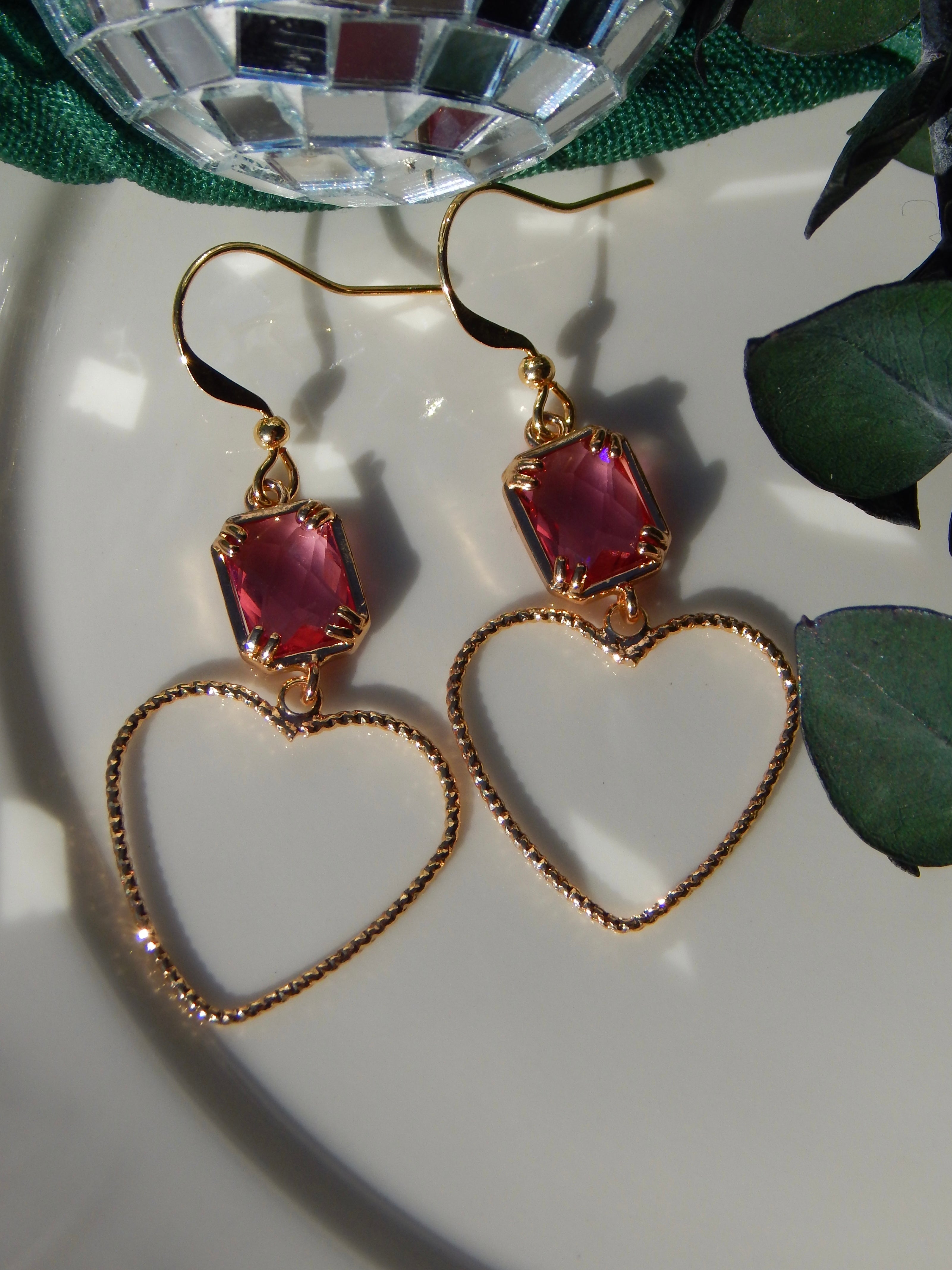 Pink and Gold Heart Dangle Earrings