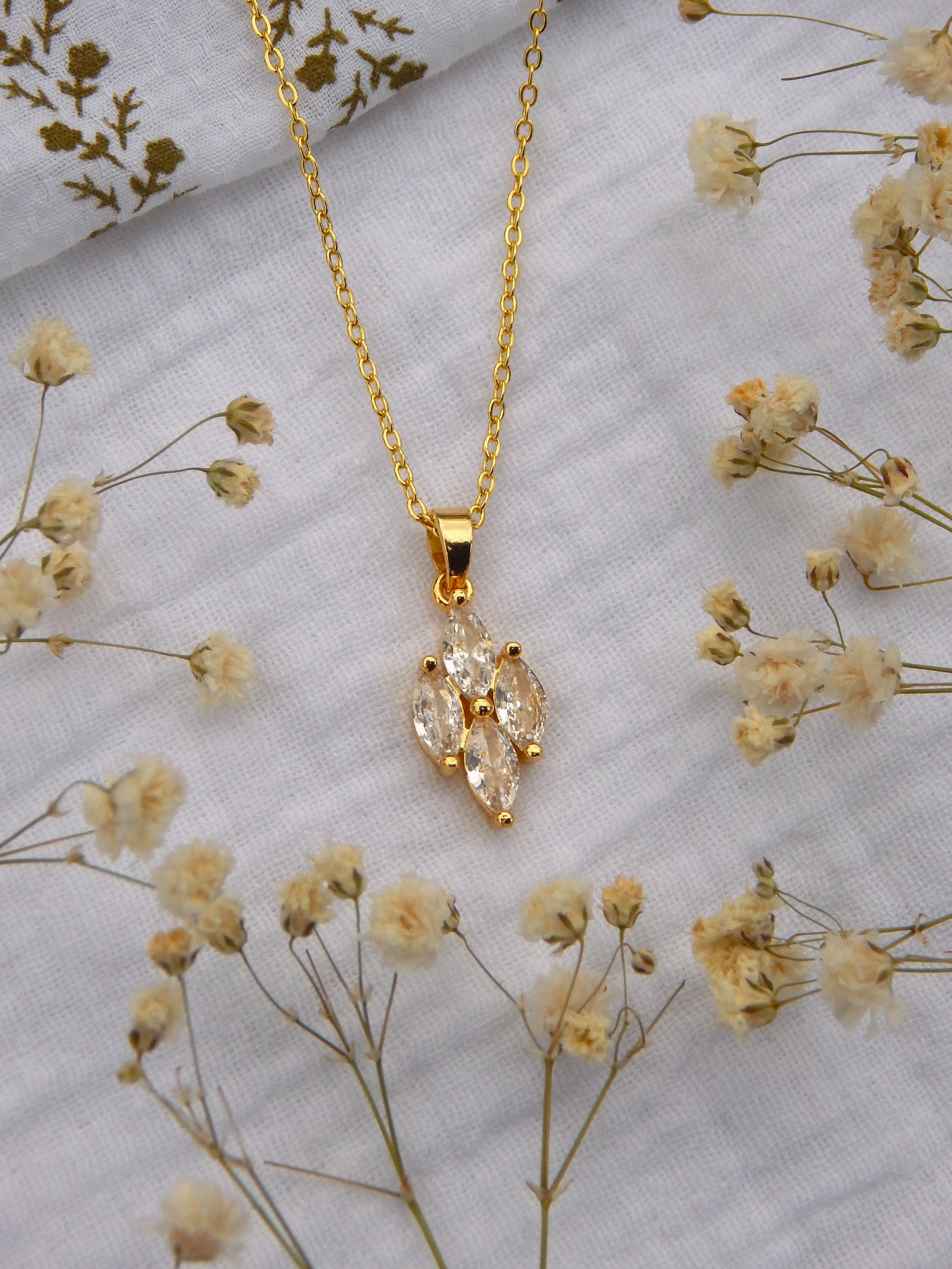 Marquise Cluster CZ Necklace | Gold Dainty Pendant | Hypoallergenic Tarnish Resistant Jewelry