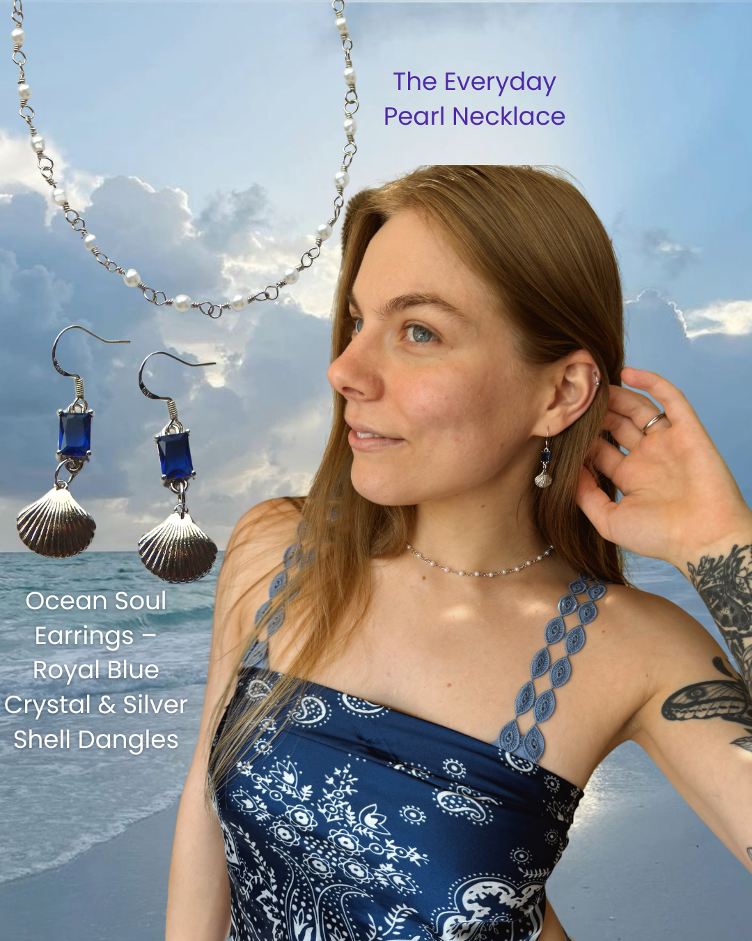 Ocean Soul Earrings – Royal Blue Crystal & Silver Shell Dangles