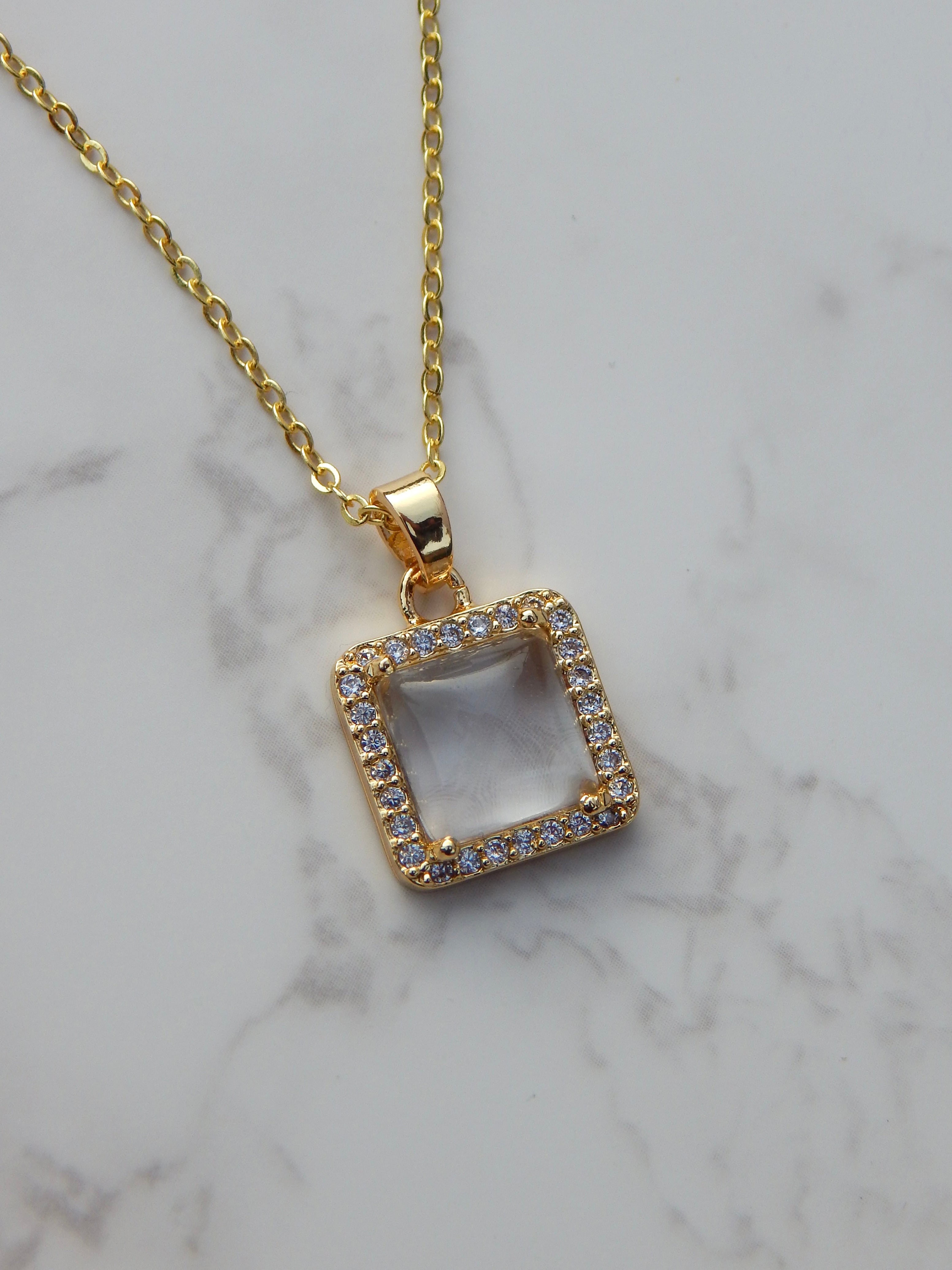 Gold Diamond Square Necklace