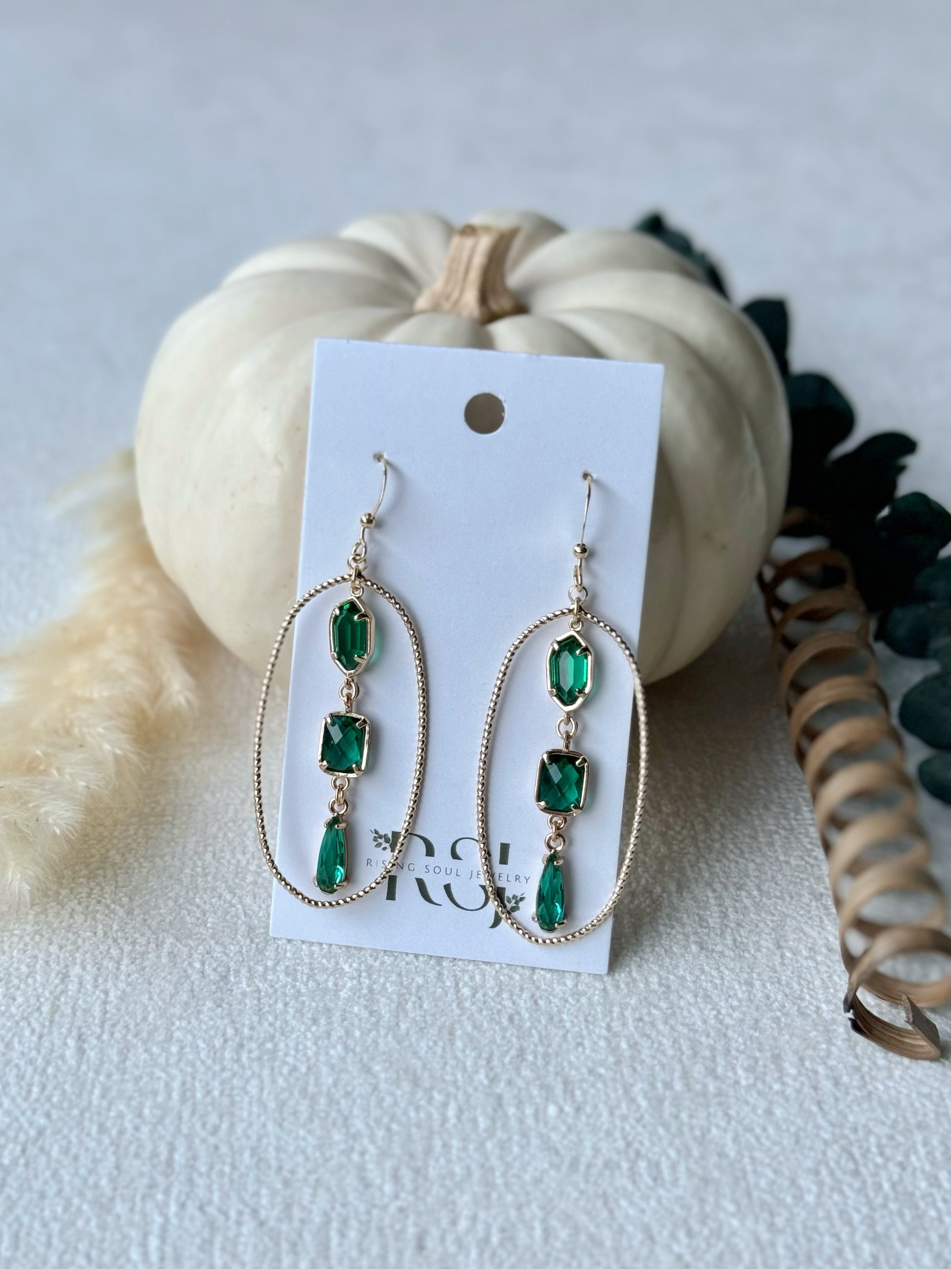 Emerald Oval Dangles