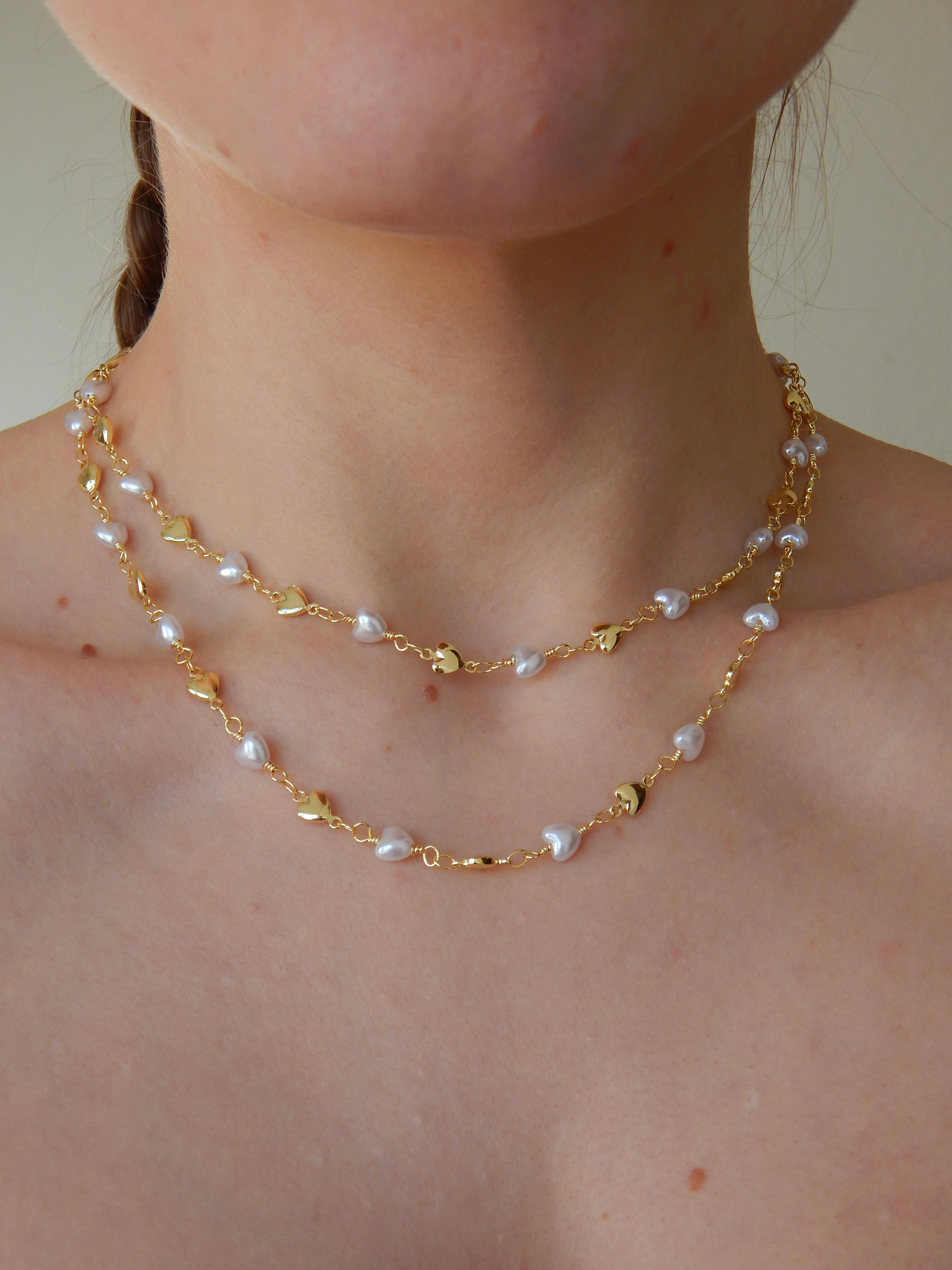 Pearls and Hearts Chain Necklace