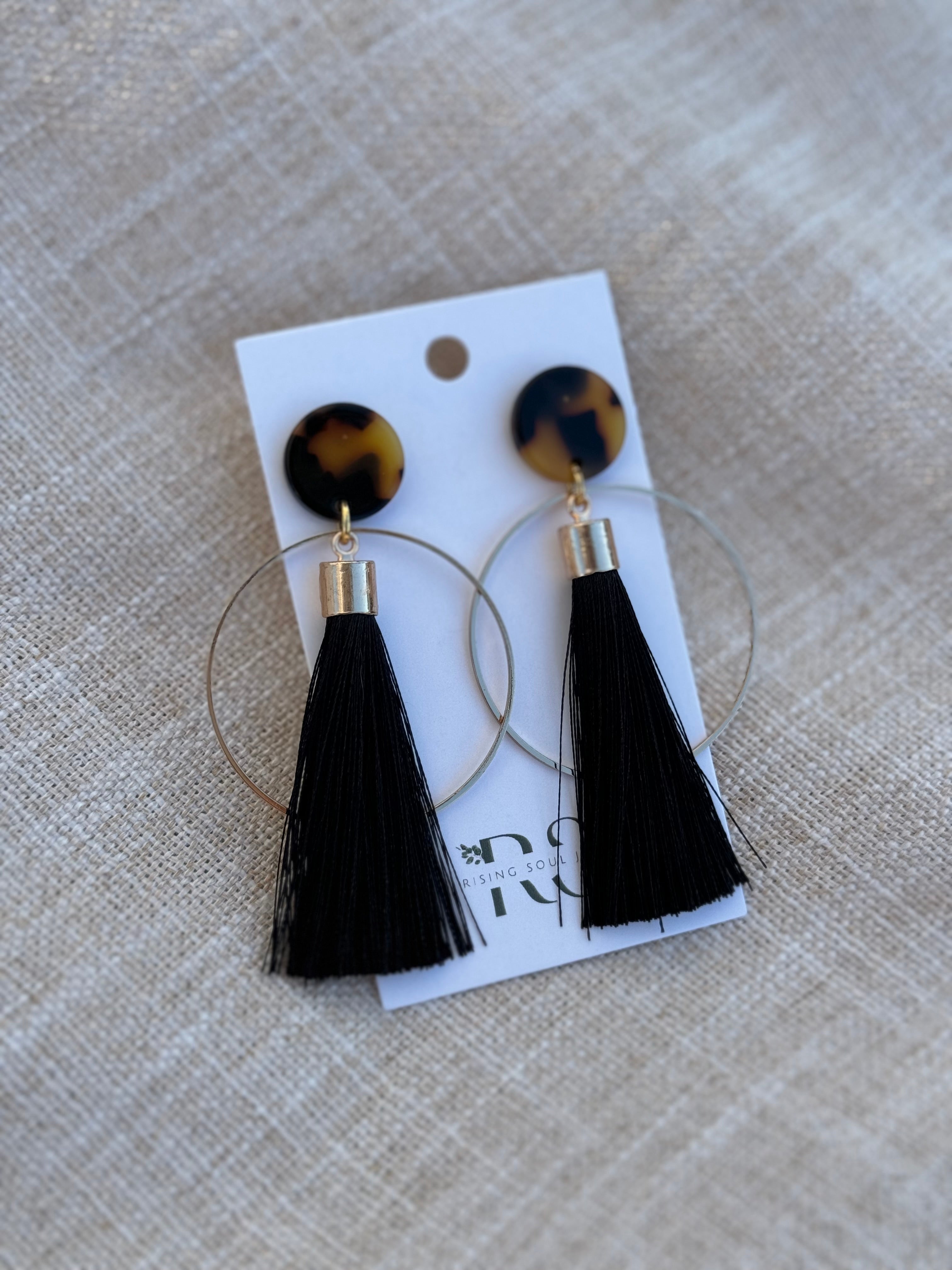 Tortoiseshell Tassel Hoop Earrings