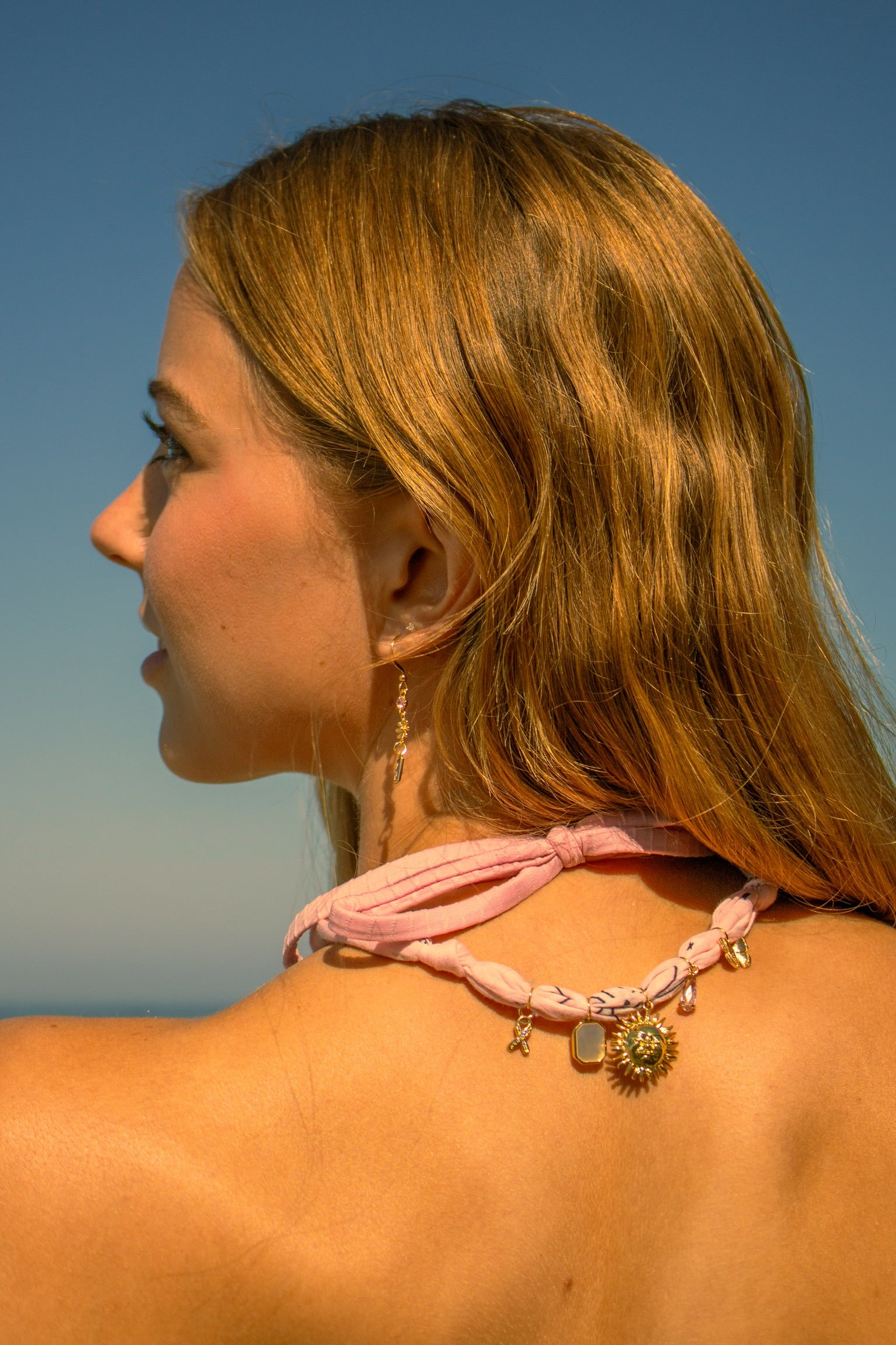 Ray of Hope Bandana Charm Necklace – Adjustable 20” Max | 18k Gold Accents & Mother of Pearl