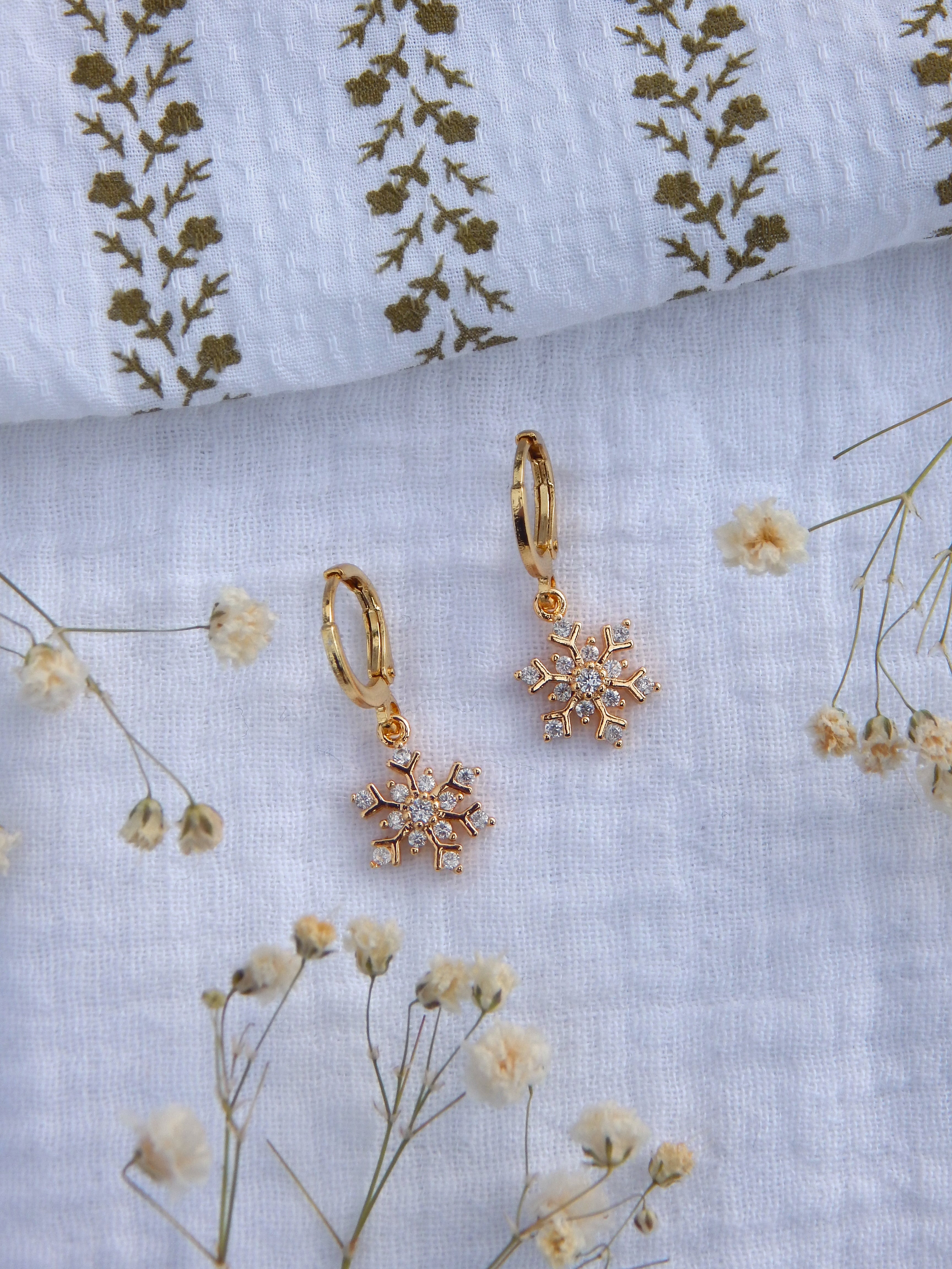 CZ Snowflake Huggie Earrings | Gold Snowflake Hoops | Dainty Winter Jewelry | Hypoallergenic Holiday Earrings