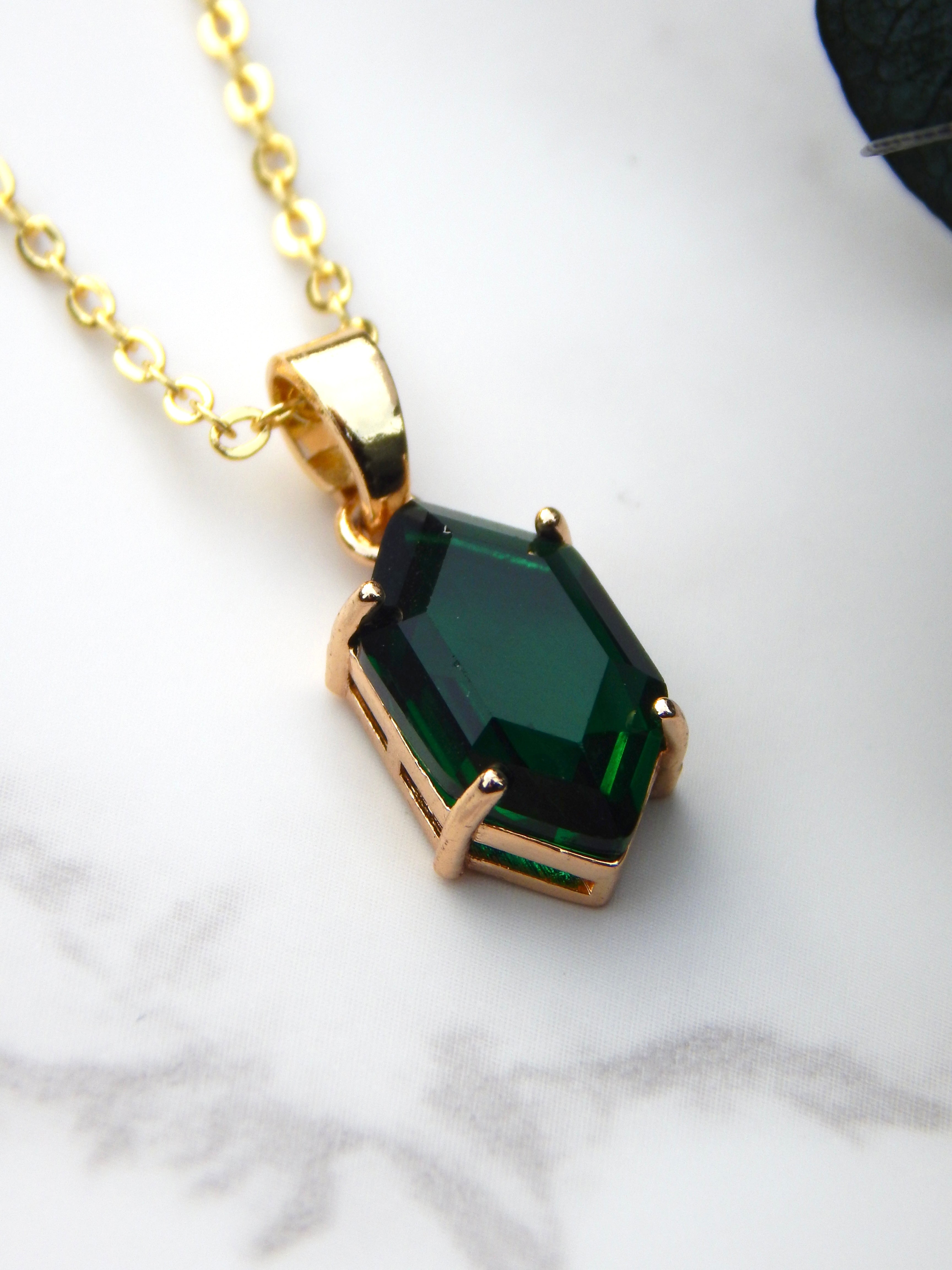 Green Hexagon Pendant Necklace