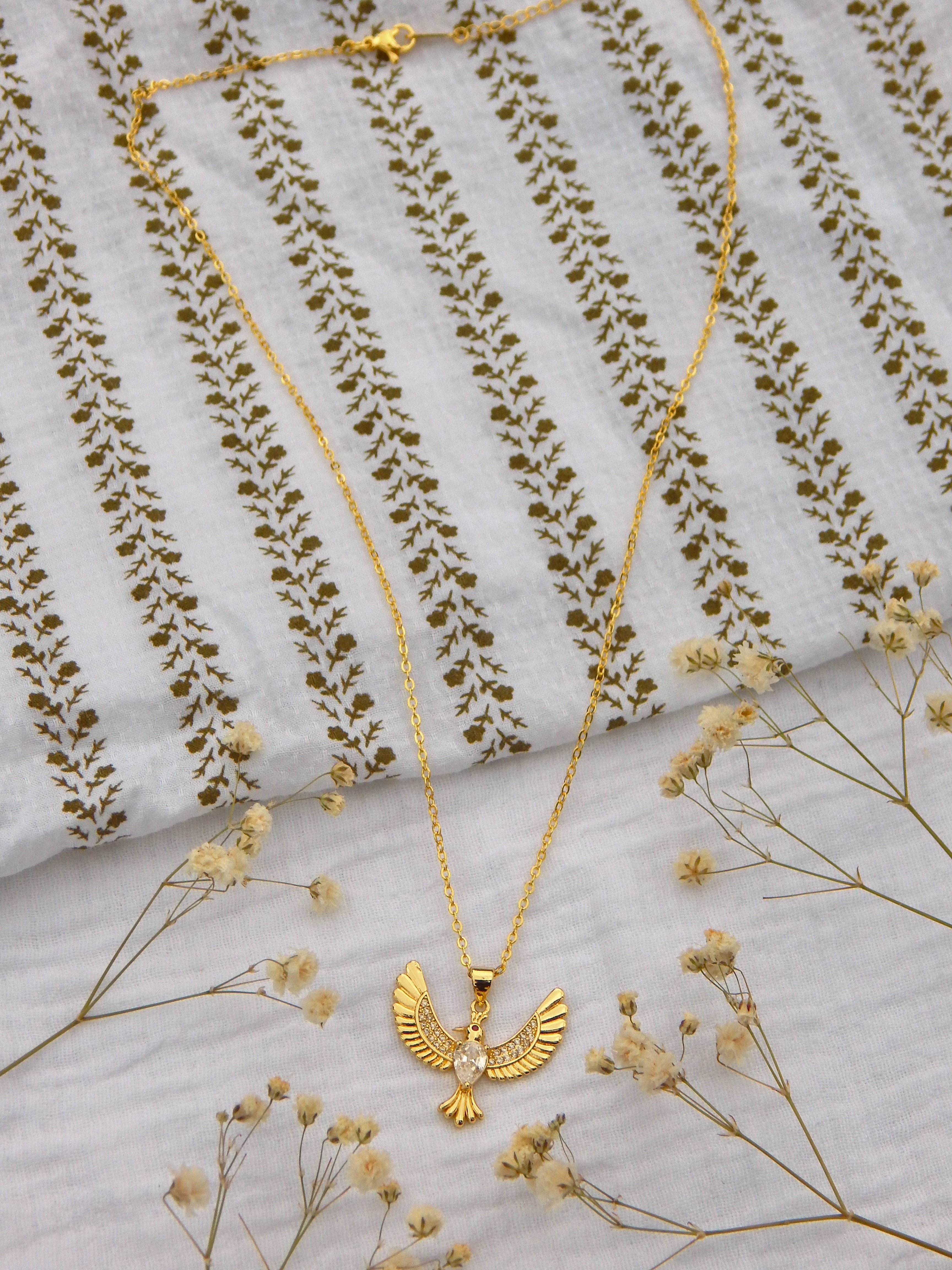 Free Bird Statement Necklace – Gold CZ Crystal Eagle Pendant | Handmade, Hypoallergenic, Tarnish-Resistant