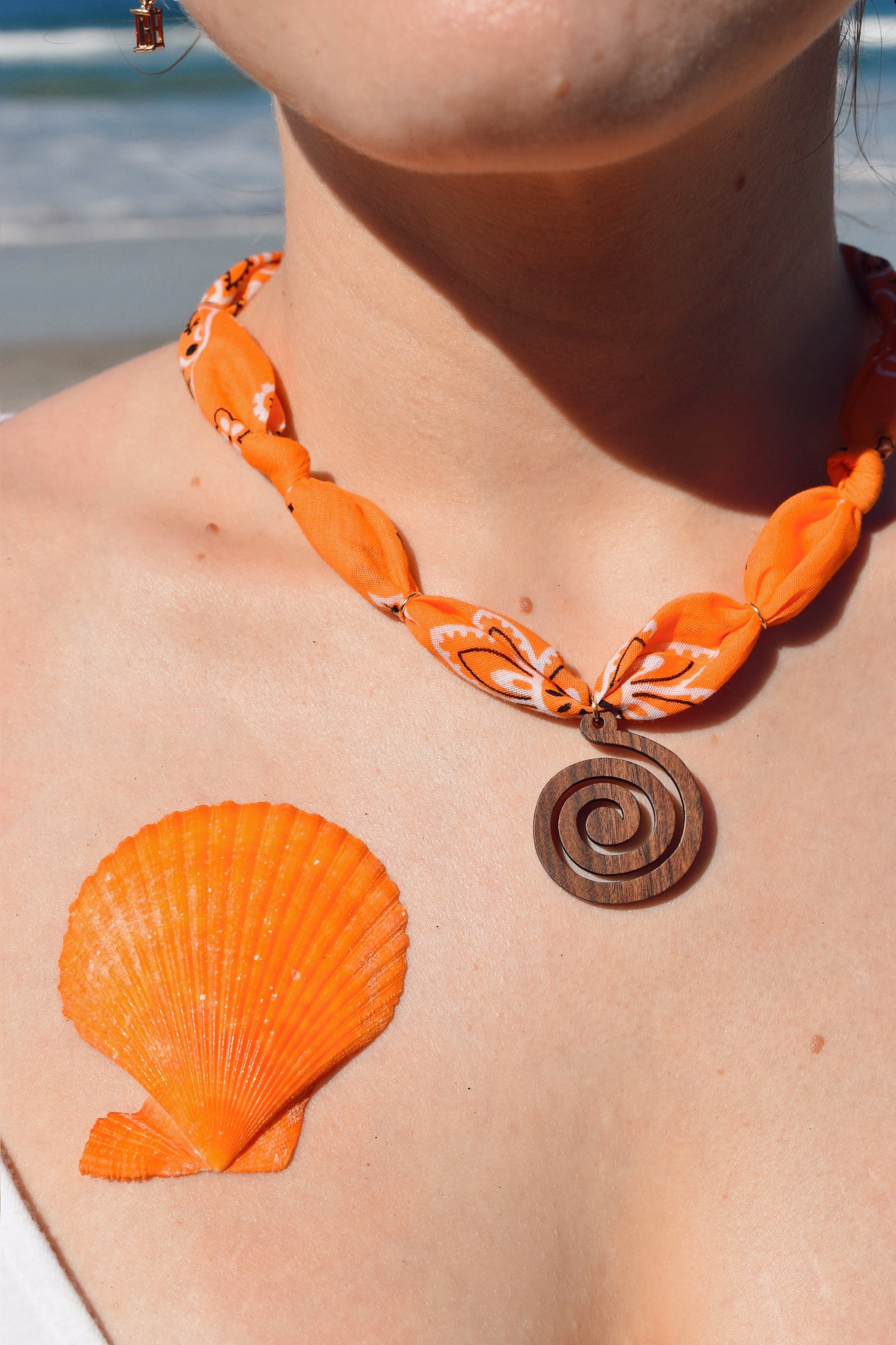 Spiral of Light Bandana Charm Necklace – Adjustable 20” Max | Natural Wood & Gold Accents