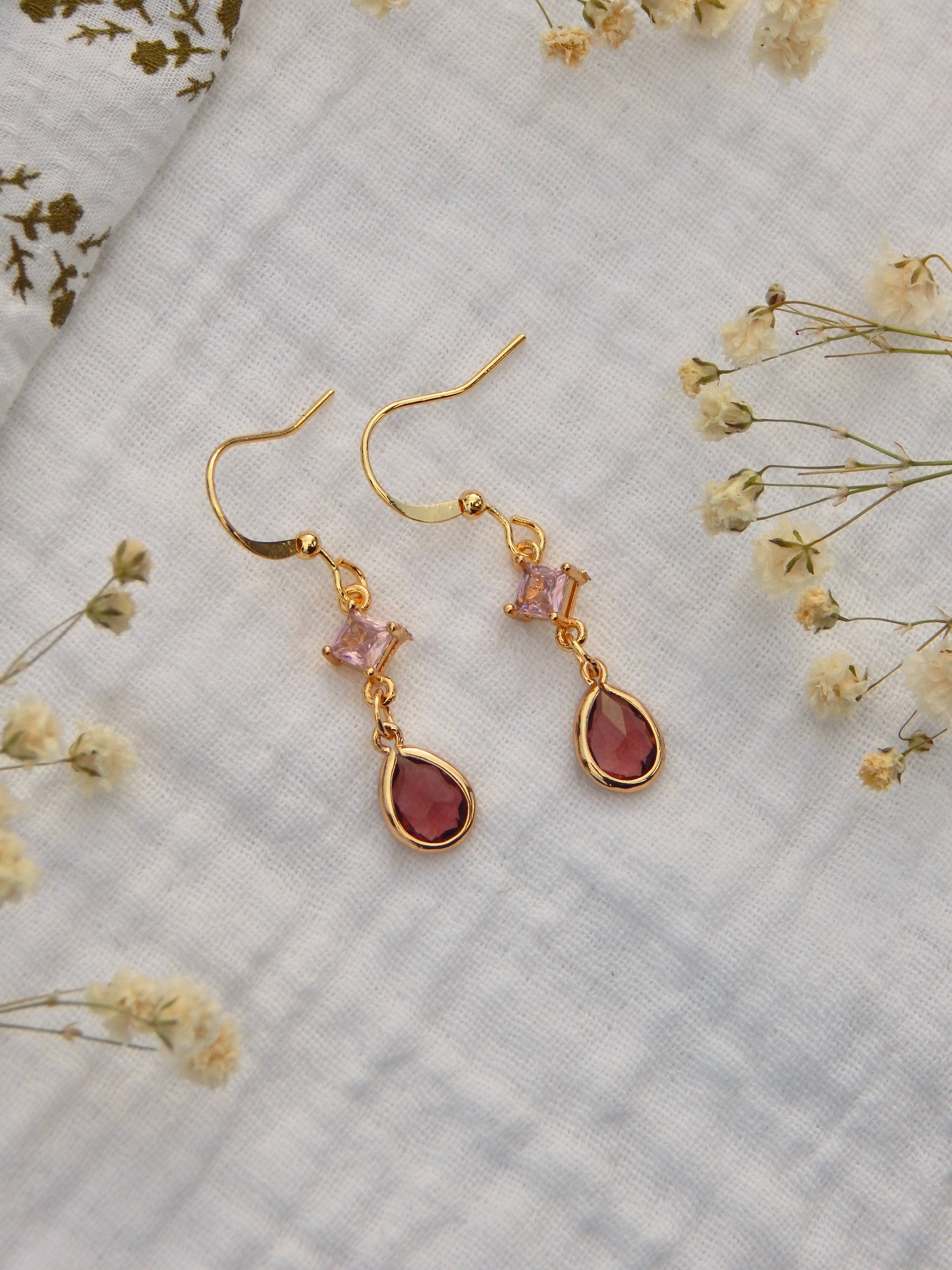 Blush Radiance Earrings – Cubic Zirconia & Hardened Glass Drops