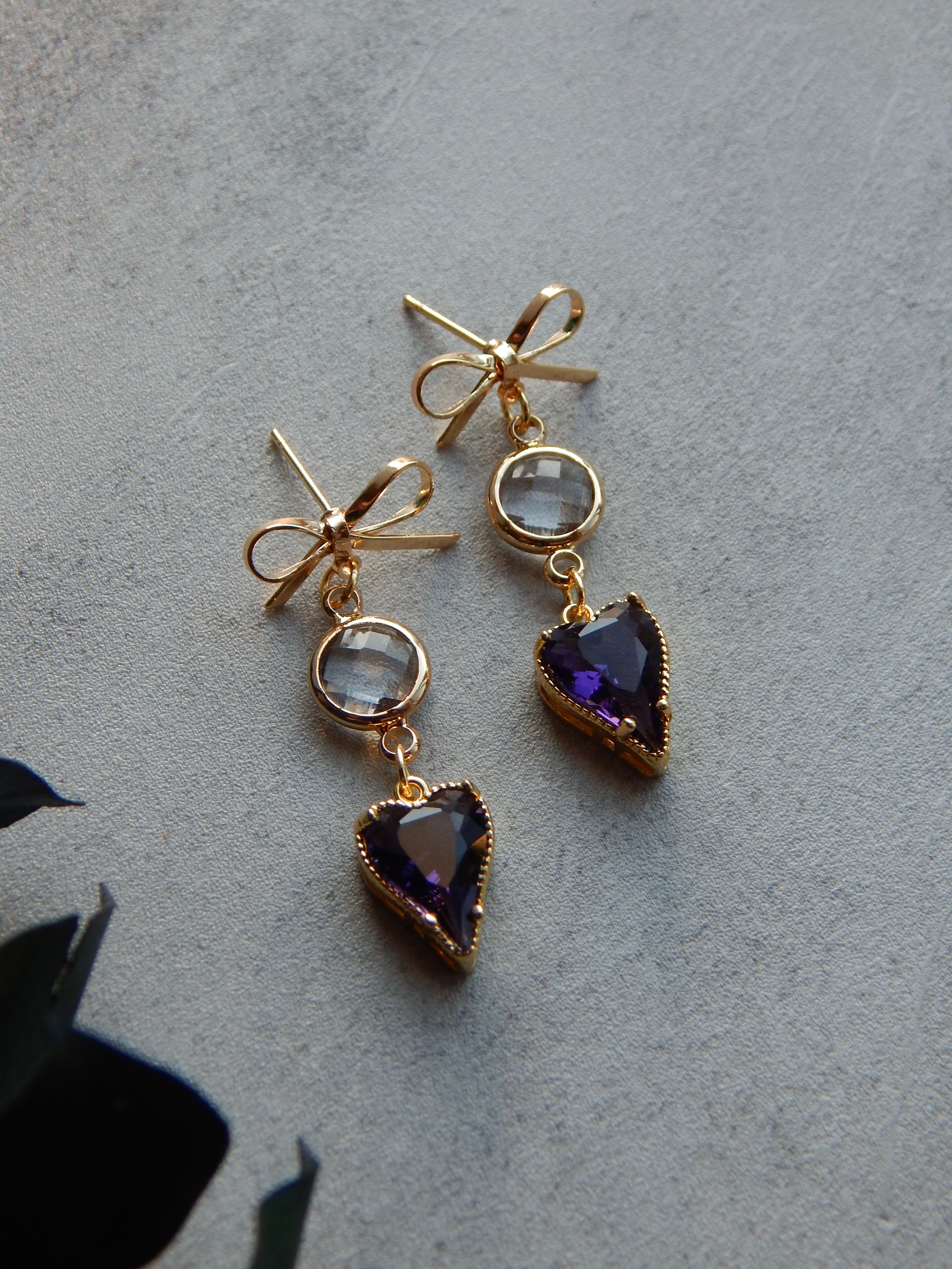 Purple Heart & Bow Earrings