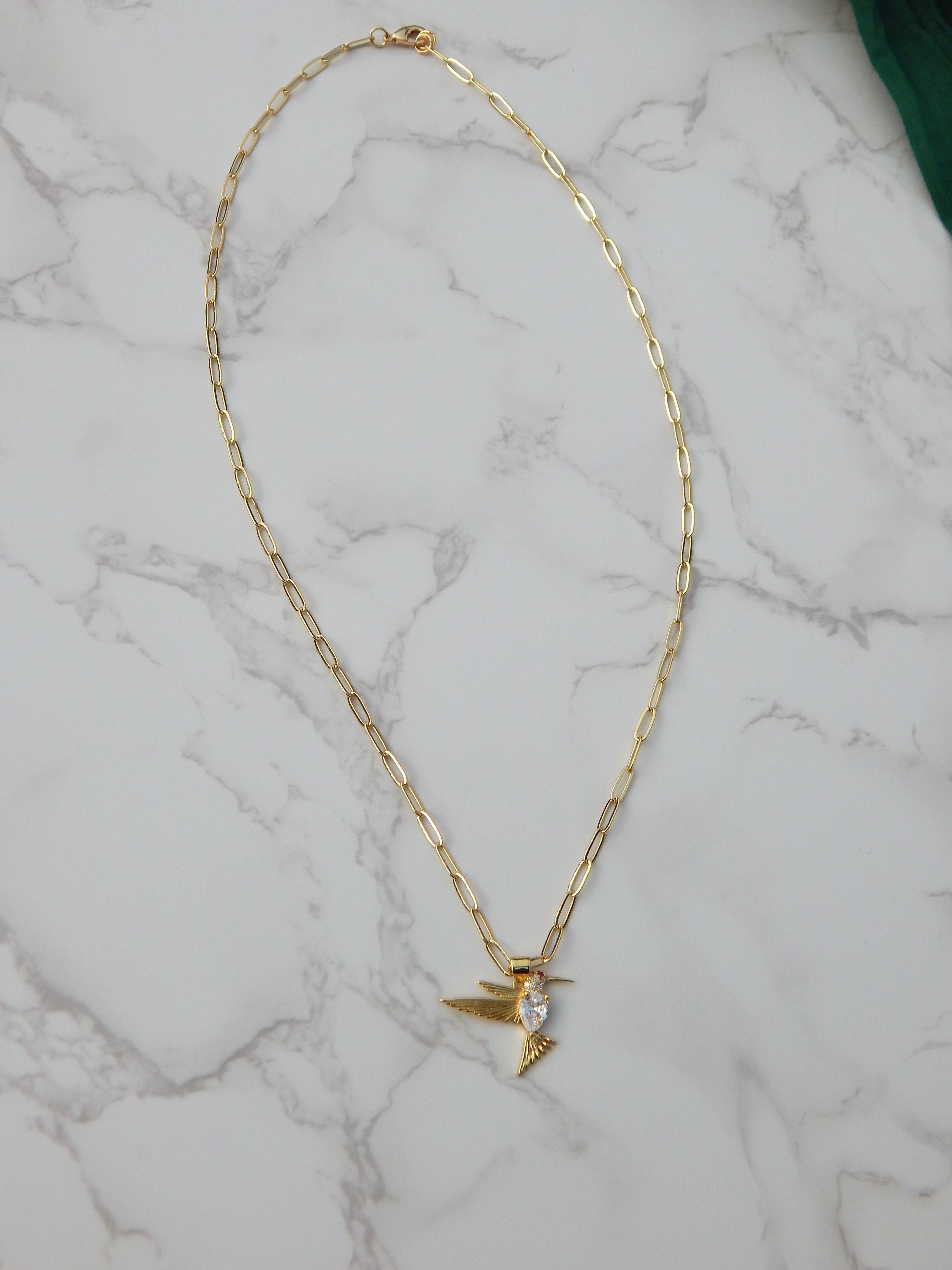 22 inch Gold Hummingbird Paperclip Chain Necklace