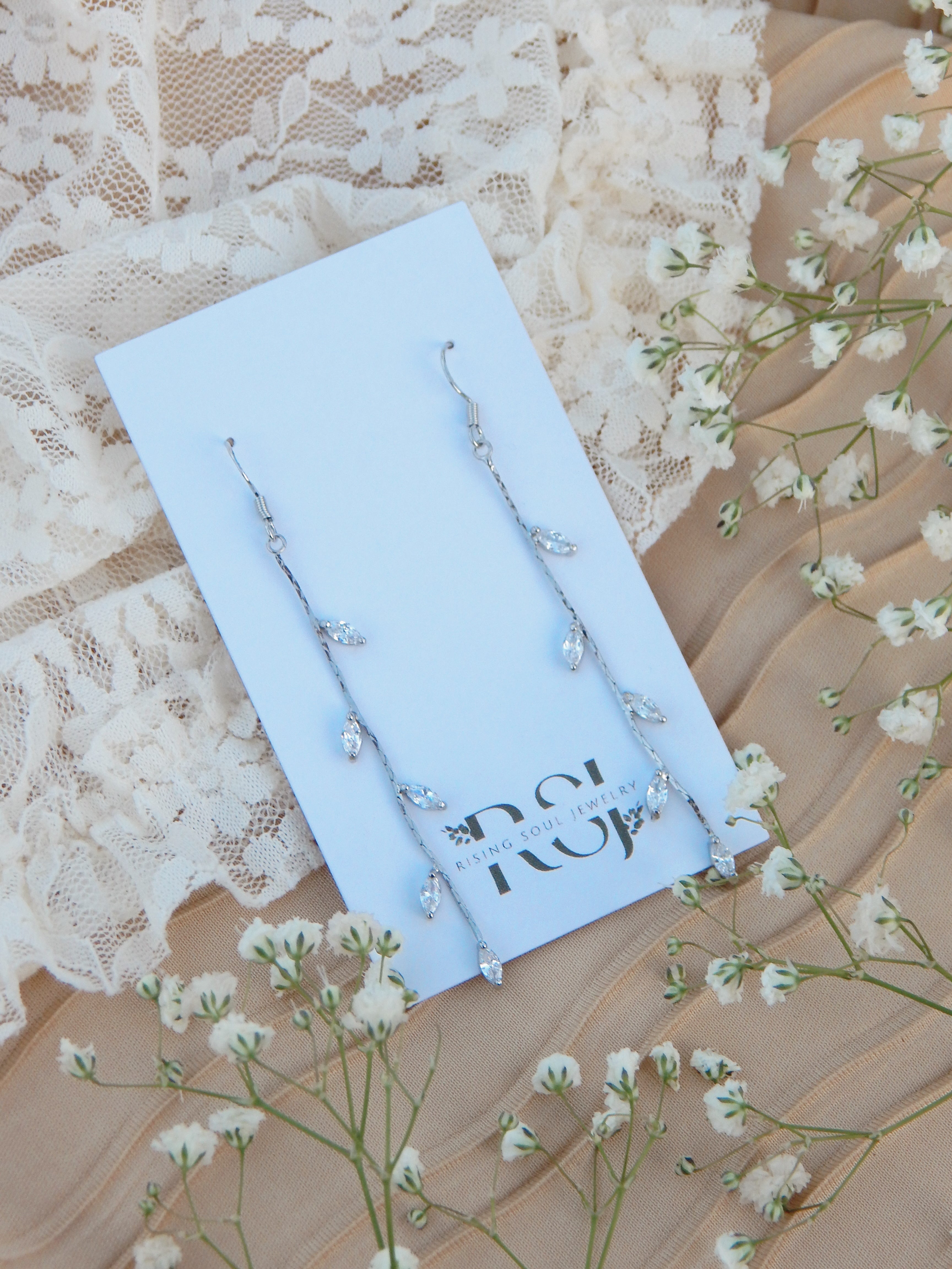 Ivy Drip Earrings – Gold & Silver Cubic Zirconia Leaf Dangle Jewelry