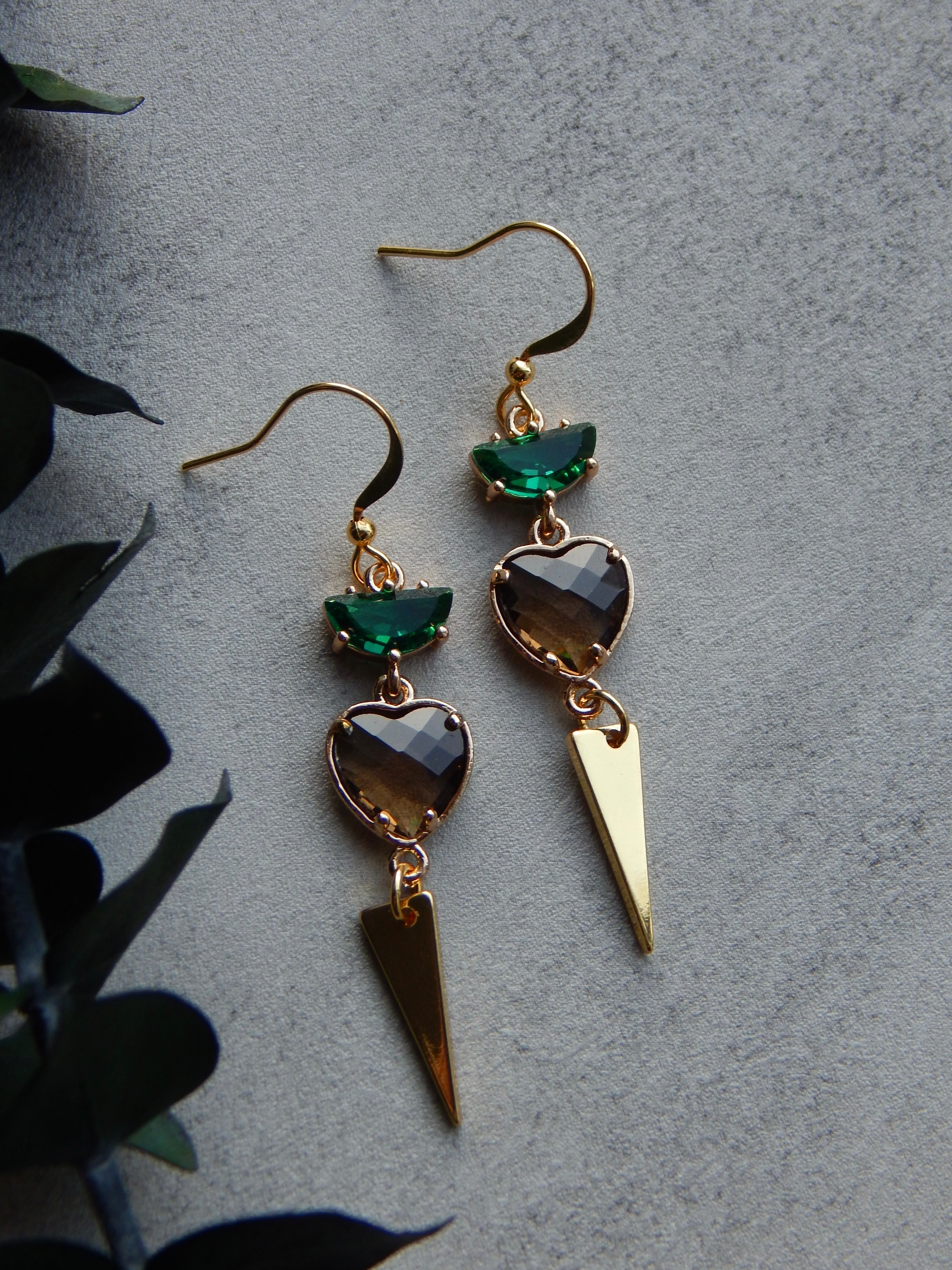 Edgy Earthy Heart Dangle Earrings