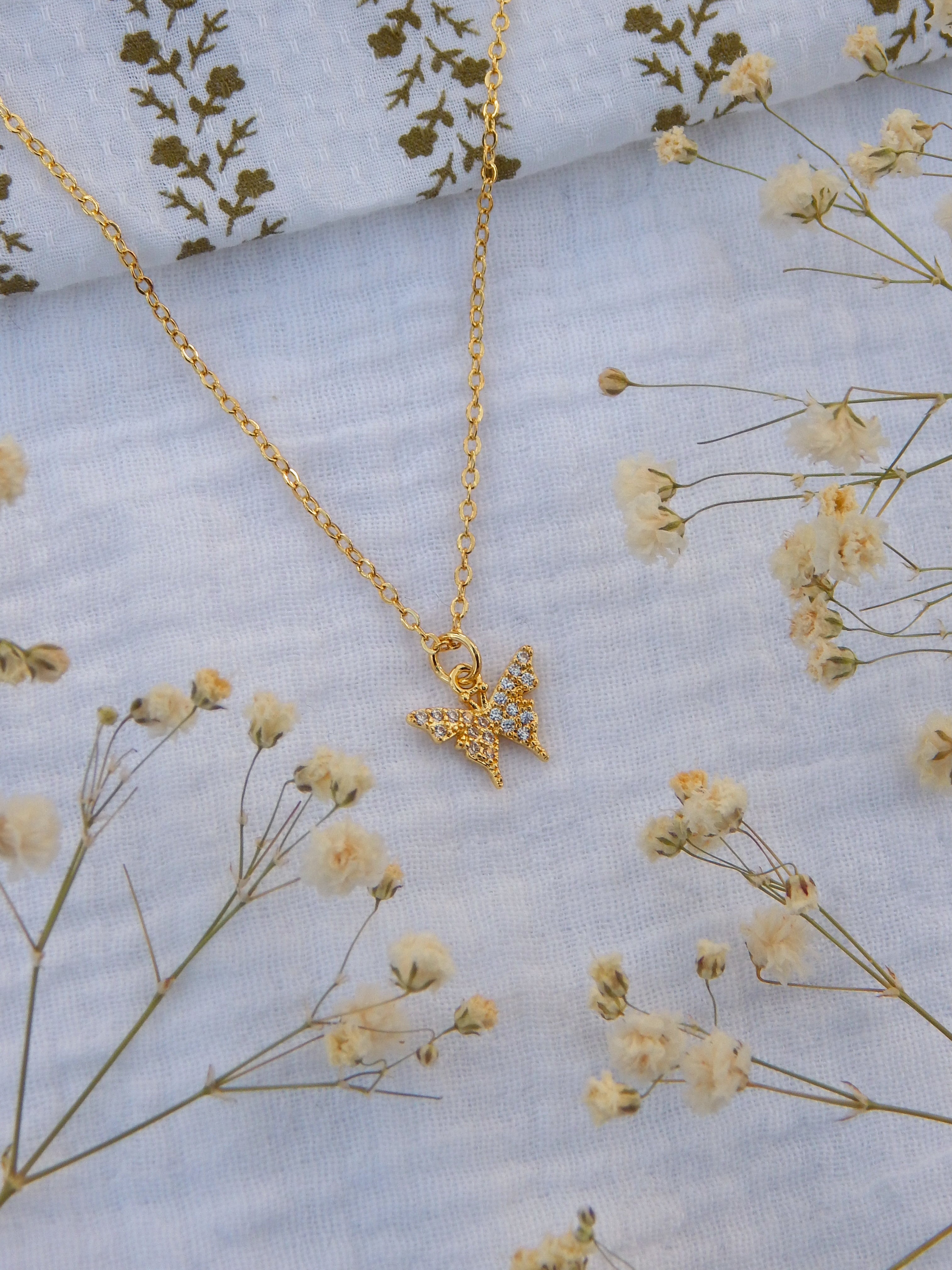Dainty CZ Butterfly Necklace | Butterfly Pendant | Sparkly Hypoallergenic Jewelry