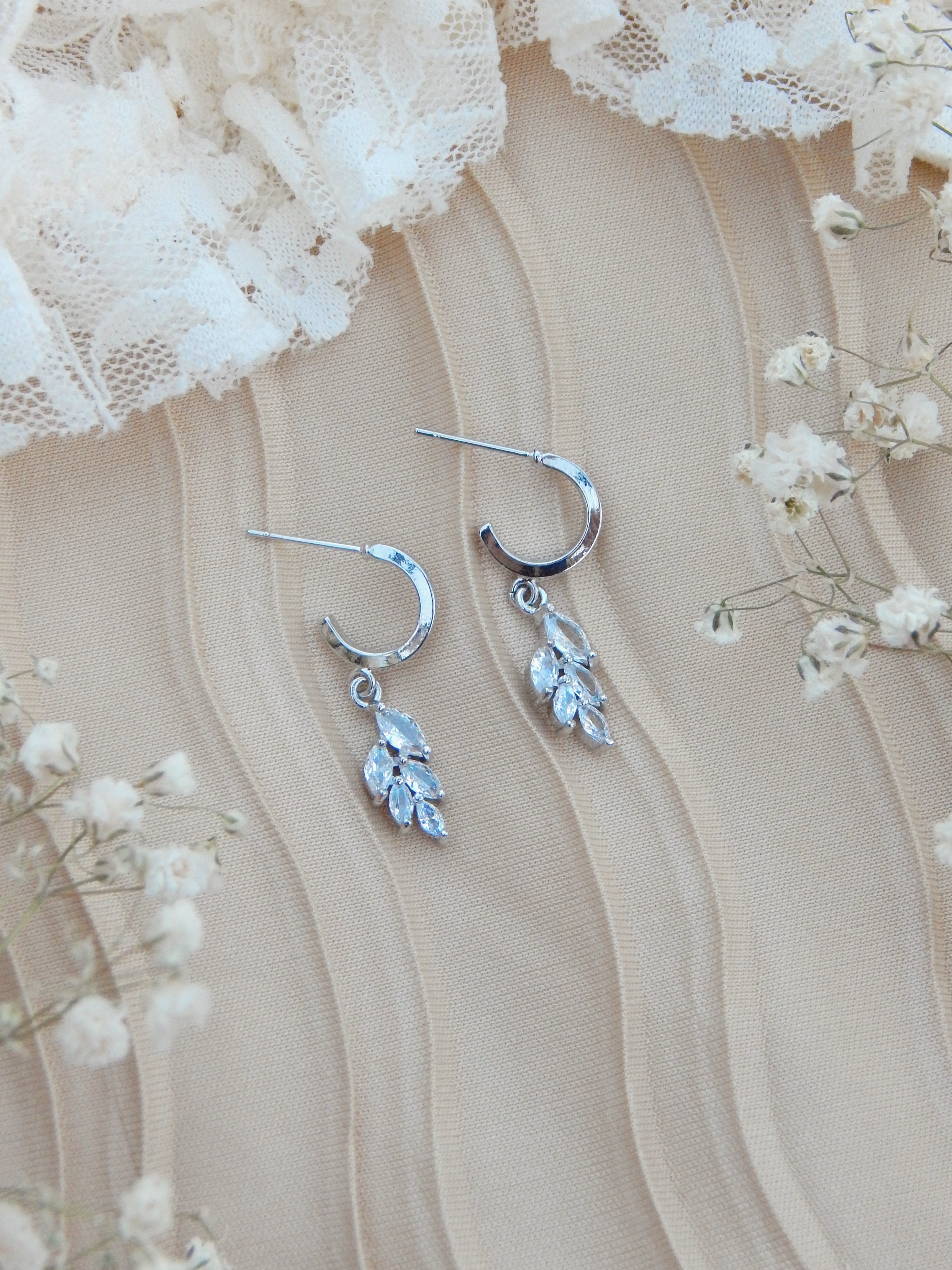 Dainty Vine Hoop Earrings – 18k Gold or Silver Cubic Zirconia Everyday Hoops