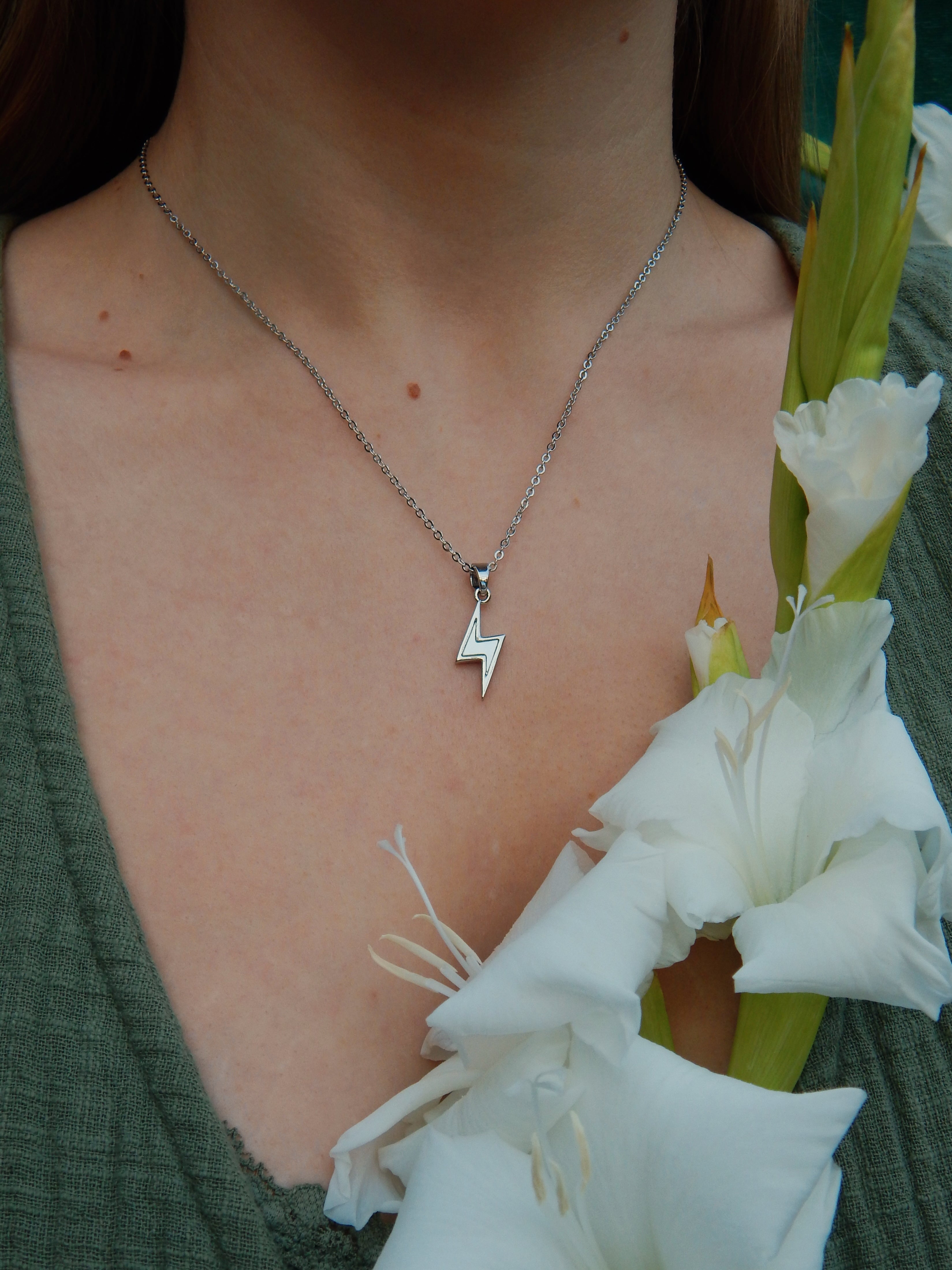 Bolt Necklace – Gold or Silver Lightning Pendant with Mother of Pearl